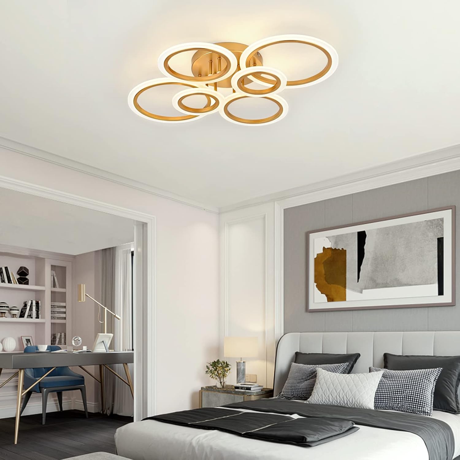 Lámpara de techo LED moderna, lámpara de techo de montaje empotrado de 6 anillos, lámpara de techo de iluminación de 4000 K para cocina, dormitorio,