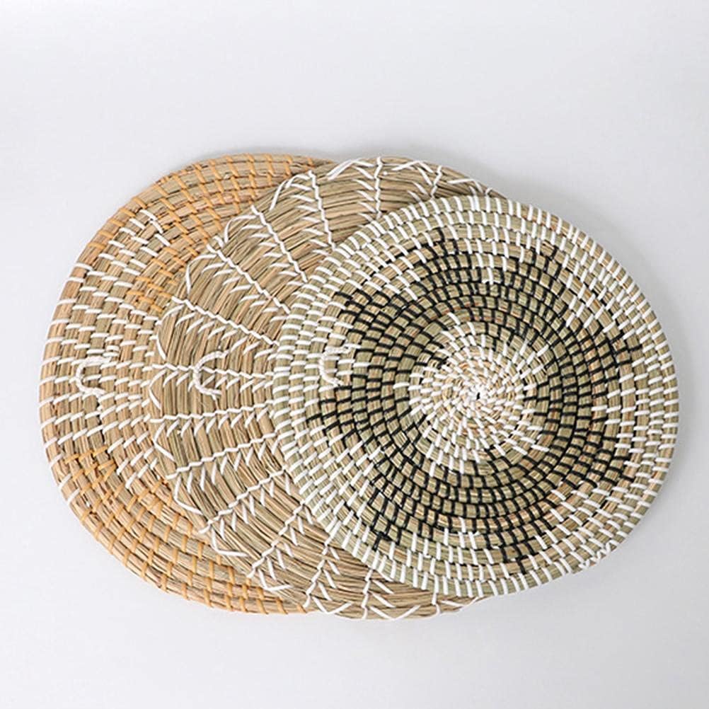 Cesta de pared bohemia, cestas planas tejidas de hierba marina, cesta redonda de mimbre de hierba bohemia, cesta de pared tejida colgante para sala