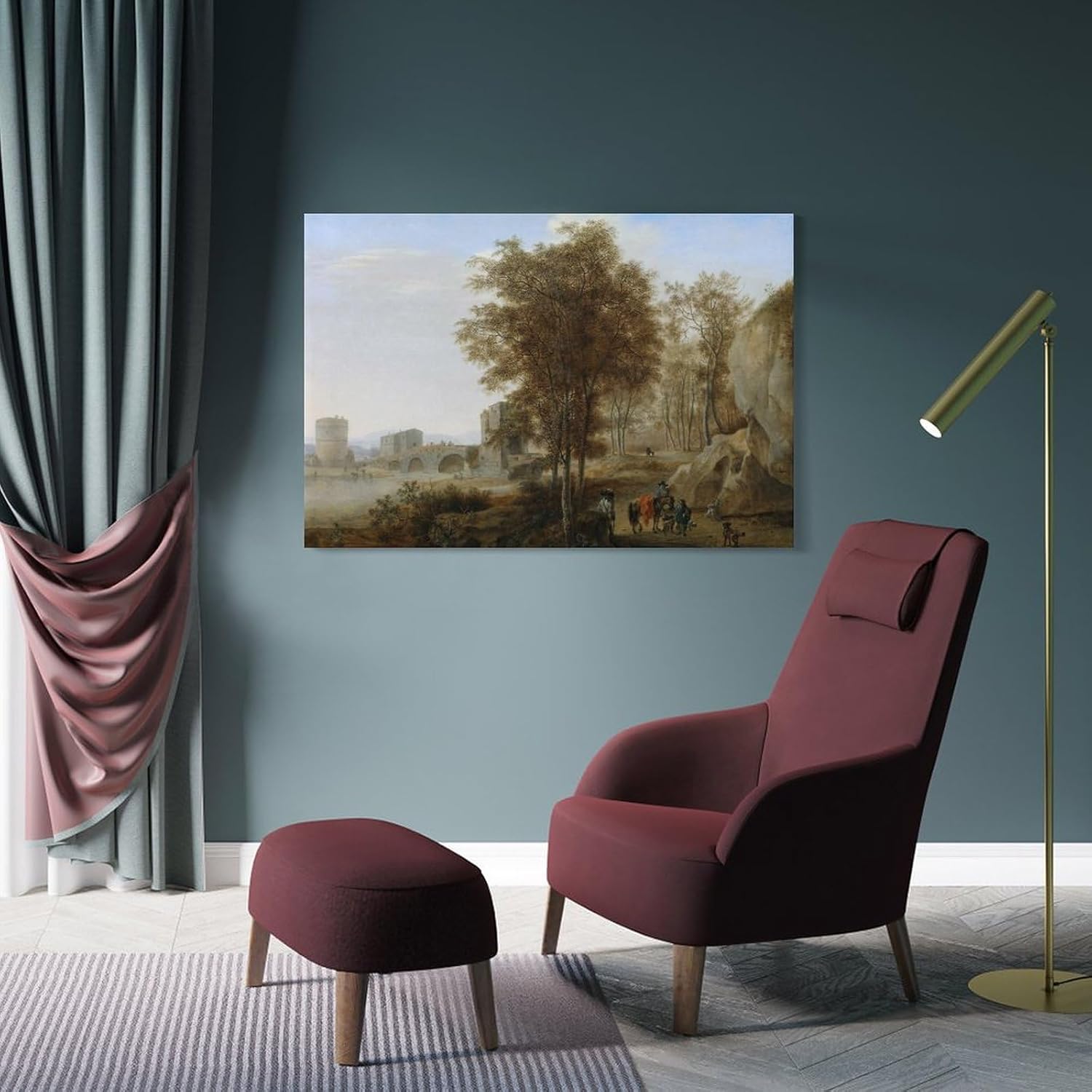 Viajeros en el Ponte Lucano sobre el Anio en Tivoli – Póster para pared, póster impreso en lienzo para decoración de dormitorio, sala de estar, 08 x