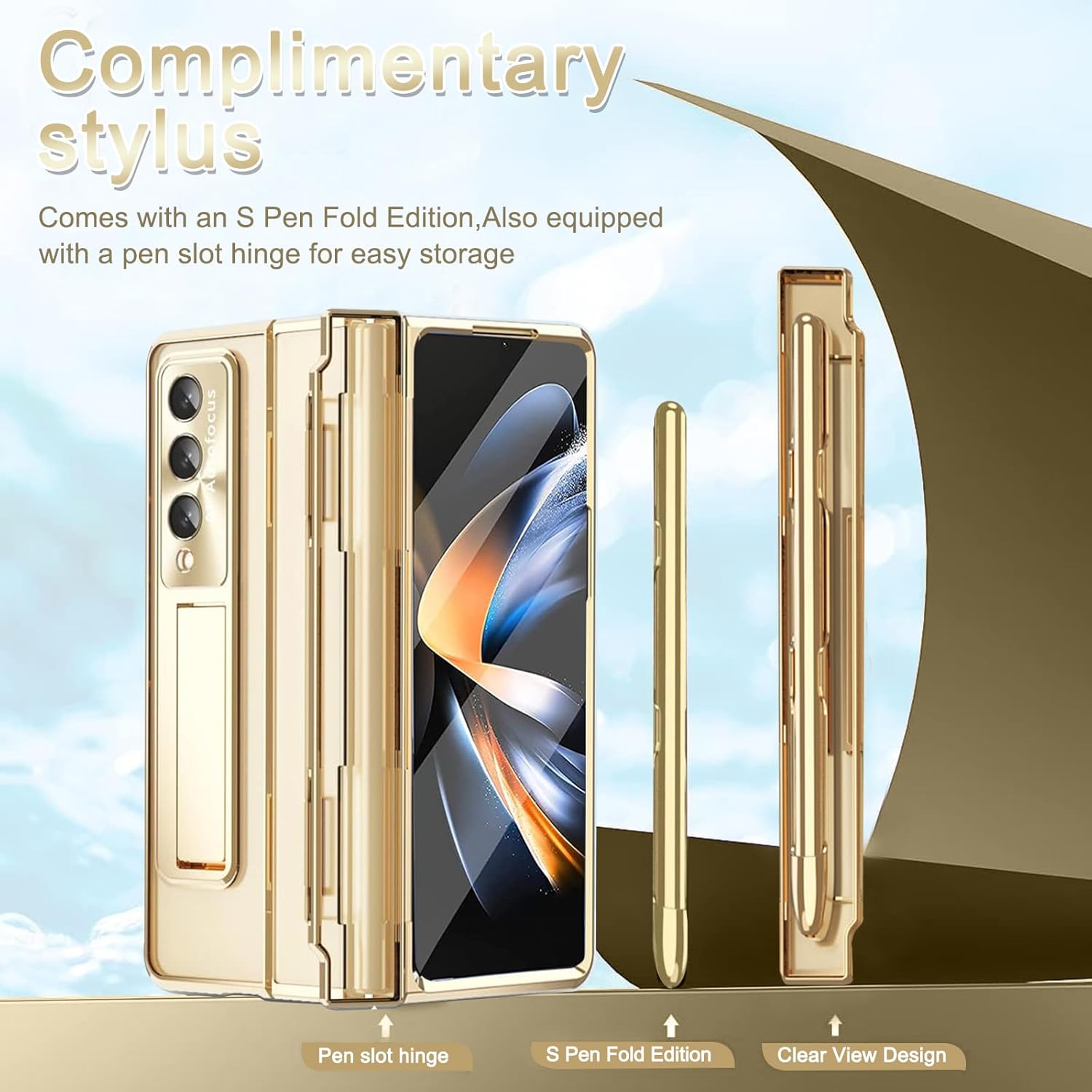 NINKI Funda compatible para Samsung Z Fold 5 con S Pen y S Pen y soporte para bolígrafo S y soporte, bisagra 4 en 1, protector de pantalla