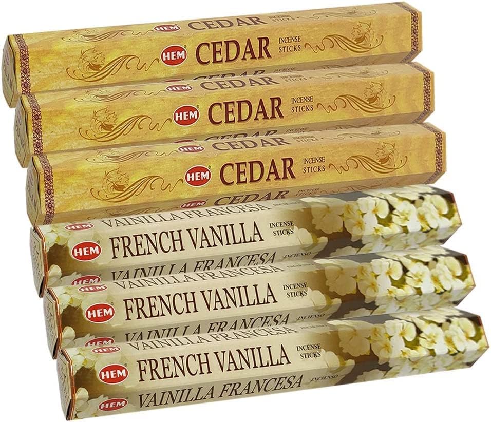 Varillas de incienso de vainilla francesa y varillas de incienso de cedro con soporte de incienso, paquete para fragancia del hogar y decoración