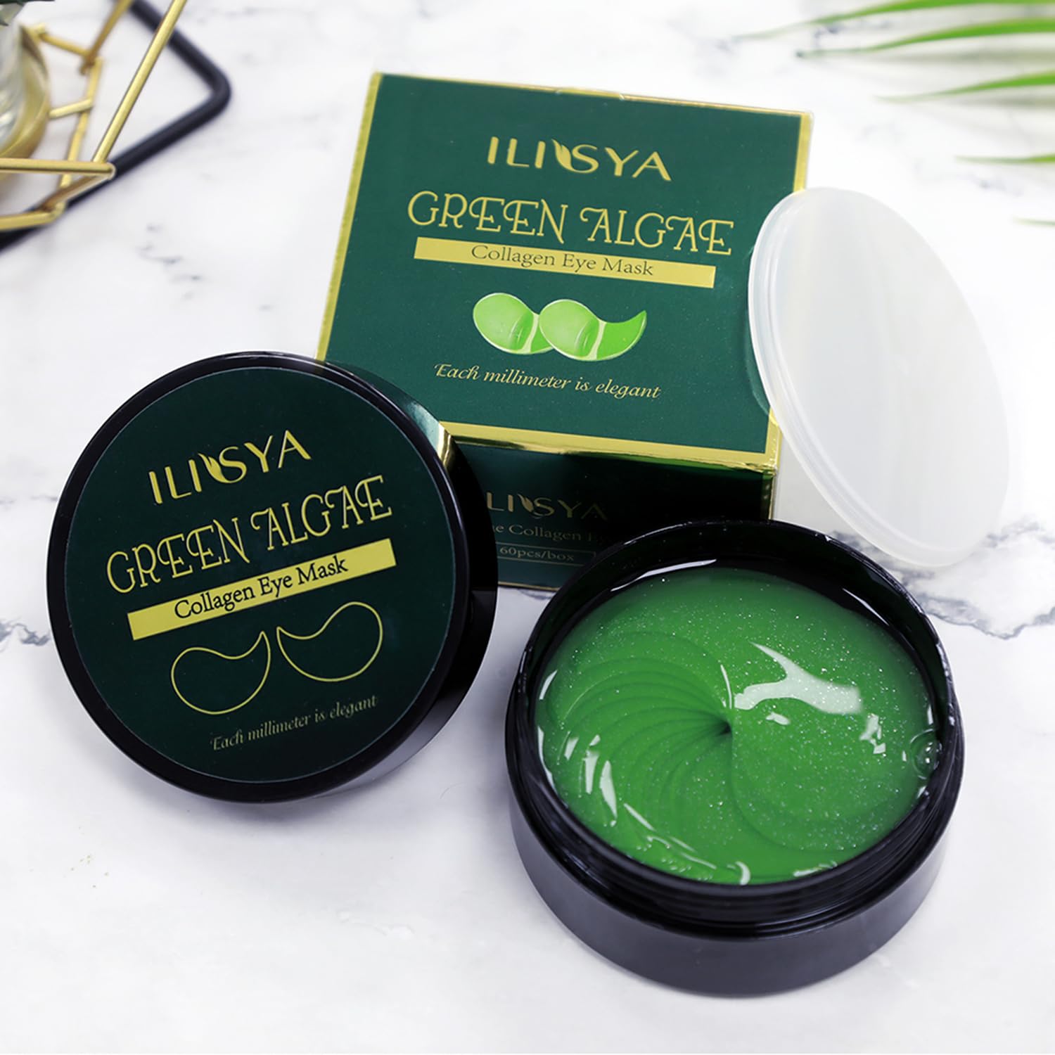 ROUSE Parches de algas verdes para debajo de los ojos, máscara de colágeno con algas marinas para bolsas debajo de los ojos, ojeras, almohadillas de