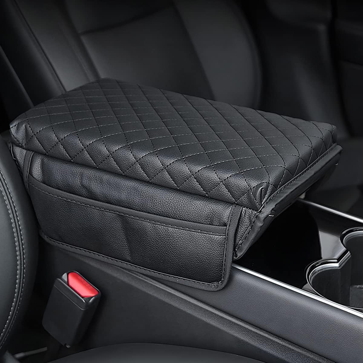 XINLIYA Cojín para reposabrazos de automóvil, almohadilla de consola central de cuero de fibra de carbono, caja de reposabrazos de espuma