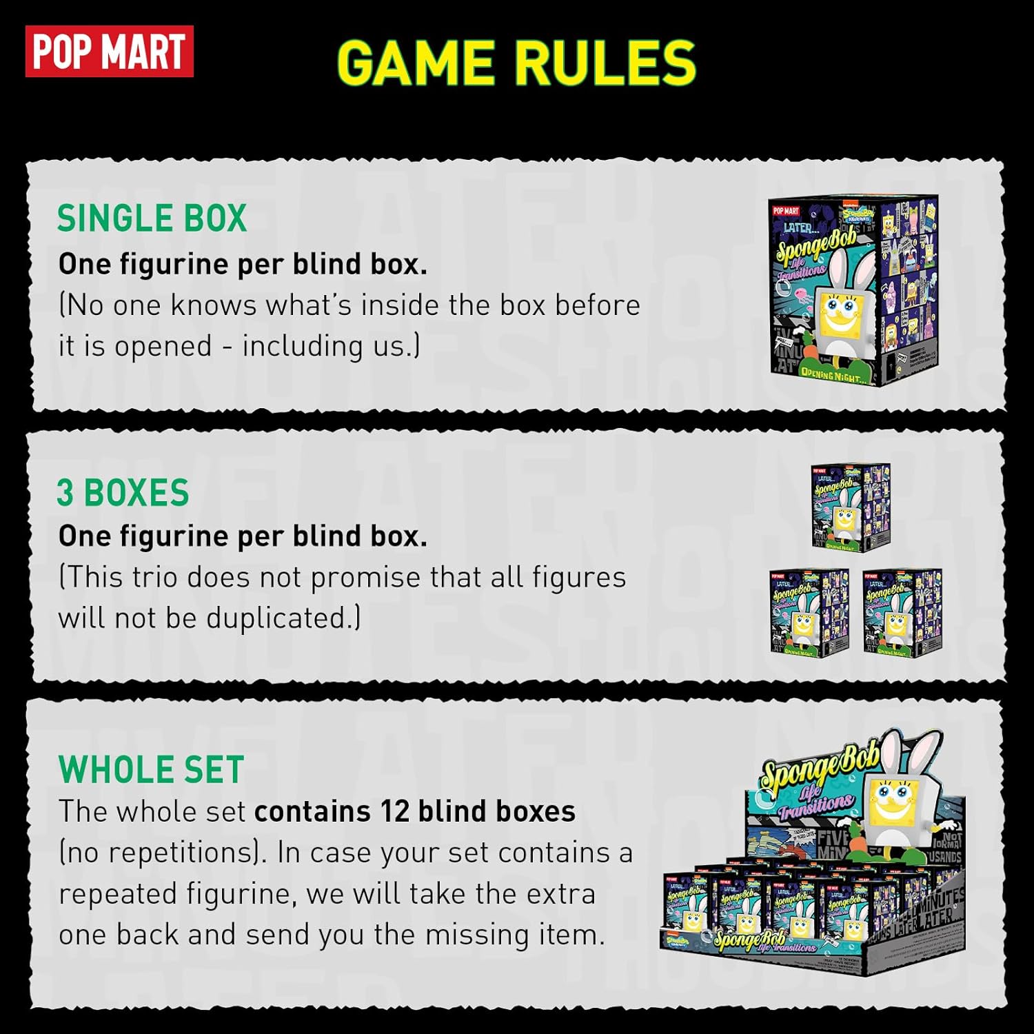 POP MART Bob Esponja – Figuras de caja ciega de transiciones de vida, caja de diseño aleatorio, juguetes para decoración moderna del hogar, juego de