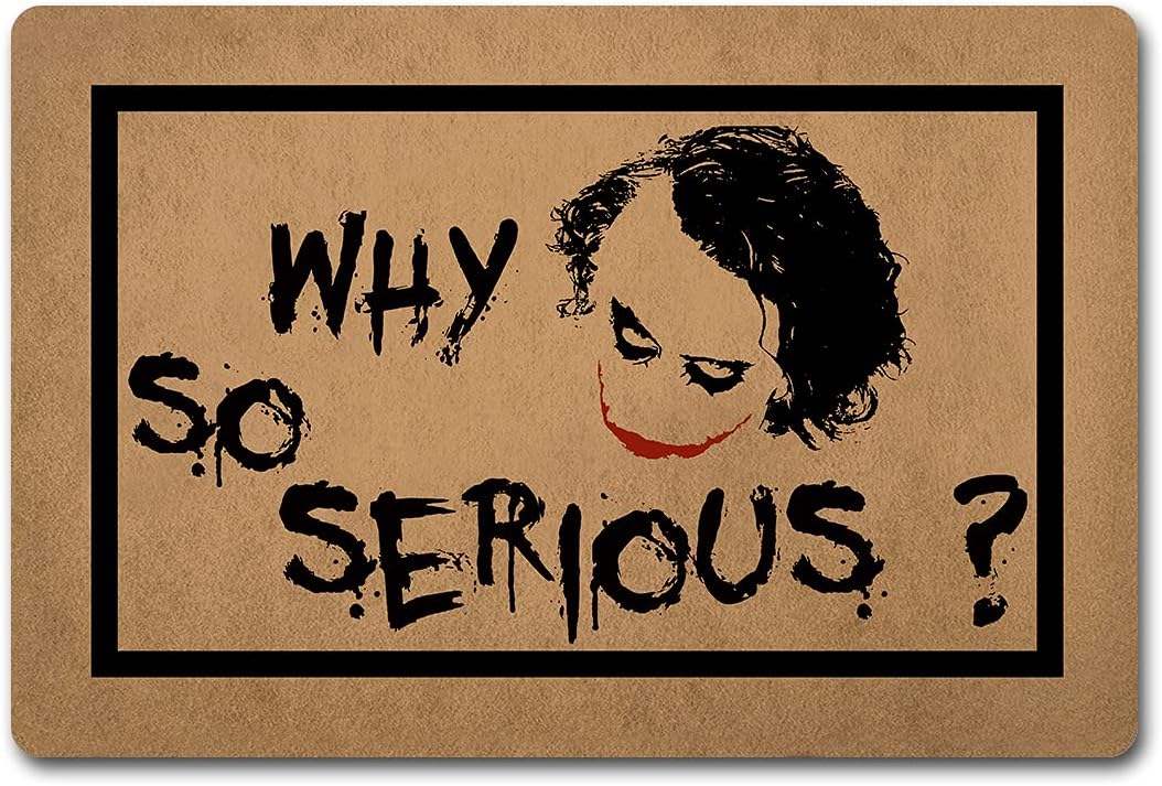 Funny Mats The Joker Why So Serious Felpudo con monogramas y citas de bienvenida para entrada, tela no tejida, parte superior de goma para