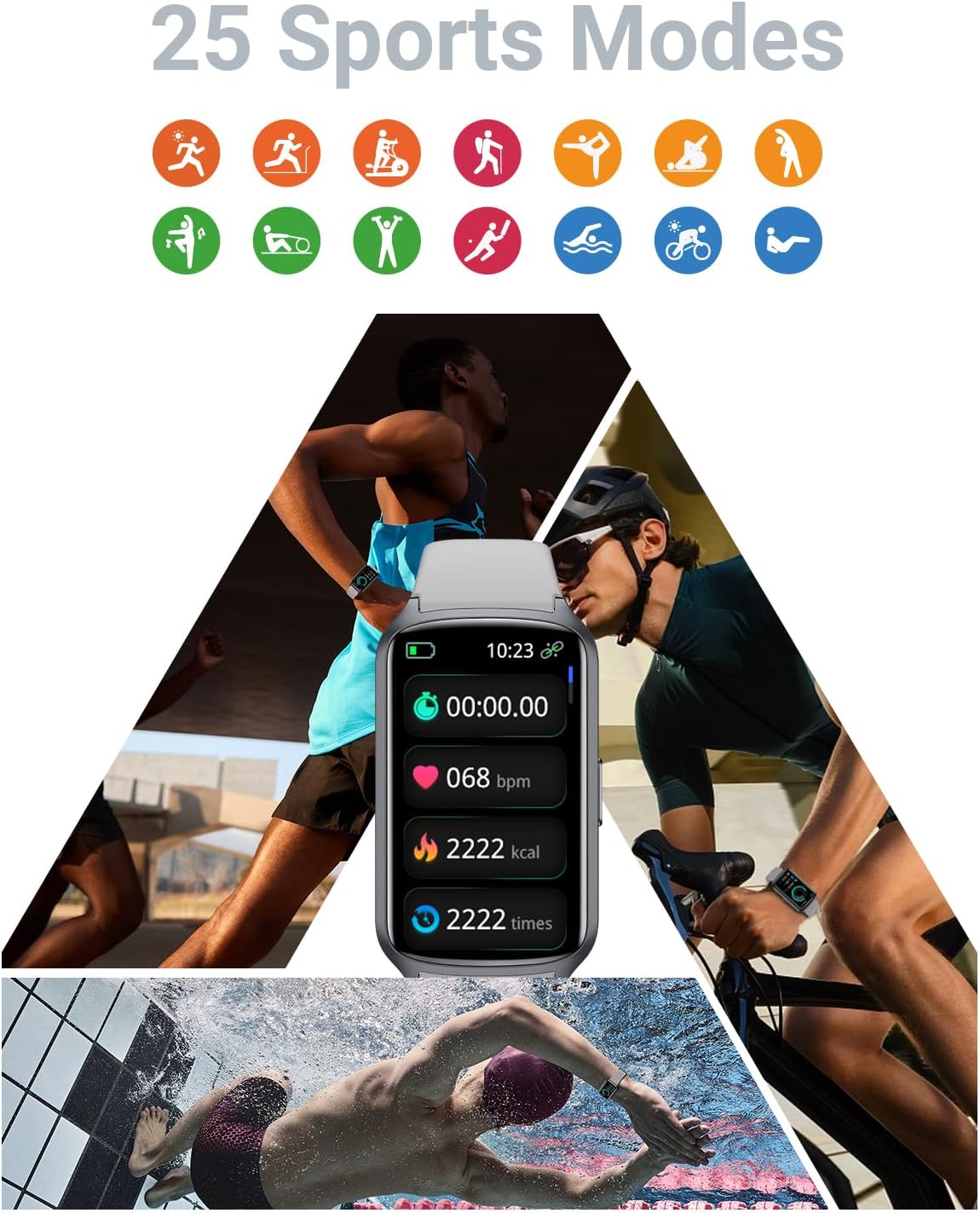 Rastreador de fitness con frecuencia cardíaca 247, oxígeno en sangre, presión arterial, monitor de sueño y estrés, rastreador de actividad