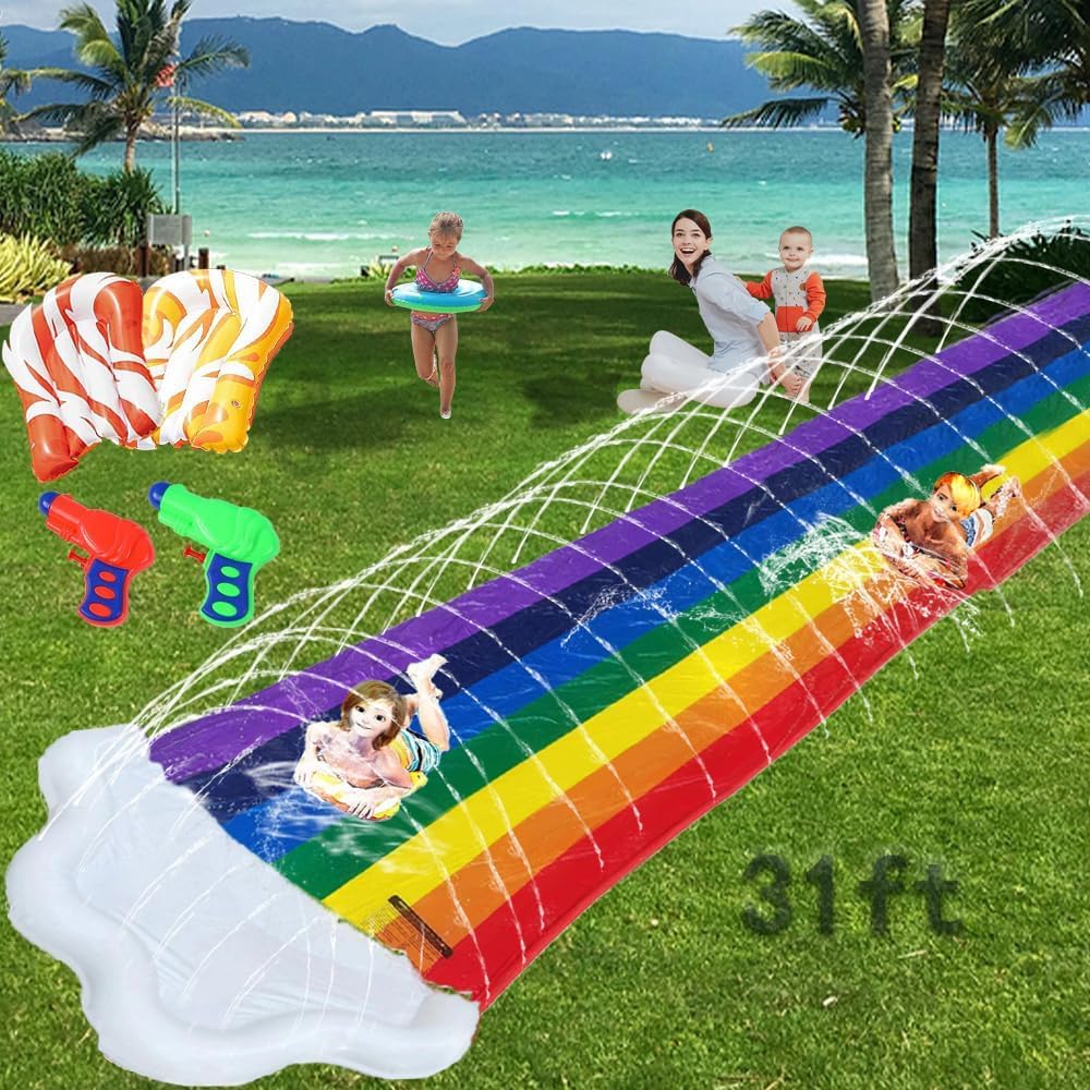 31f Slip Splash y tobogán acuático para niños y adultos, césped, patio trasero, al aire libre, Sprint carreras, toboganes acuáticos inflables con