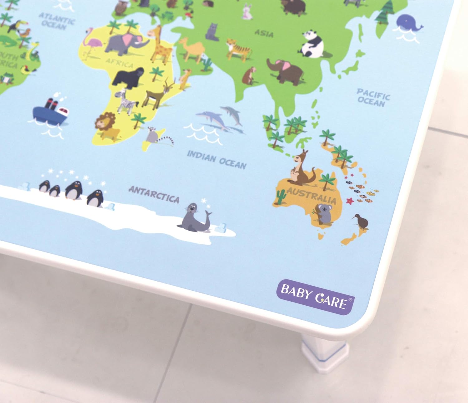Baby Care Mesa de piso plegable para niños con alturas ajustables, para jugar, leer y merienda y más (mapa del mundo)