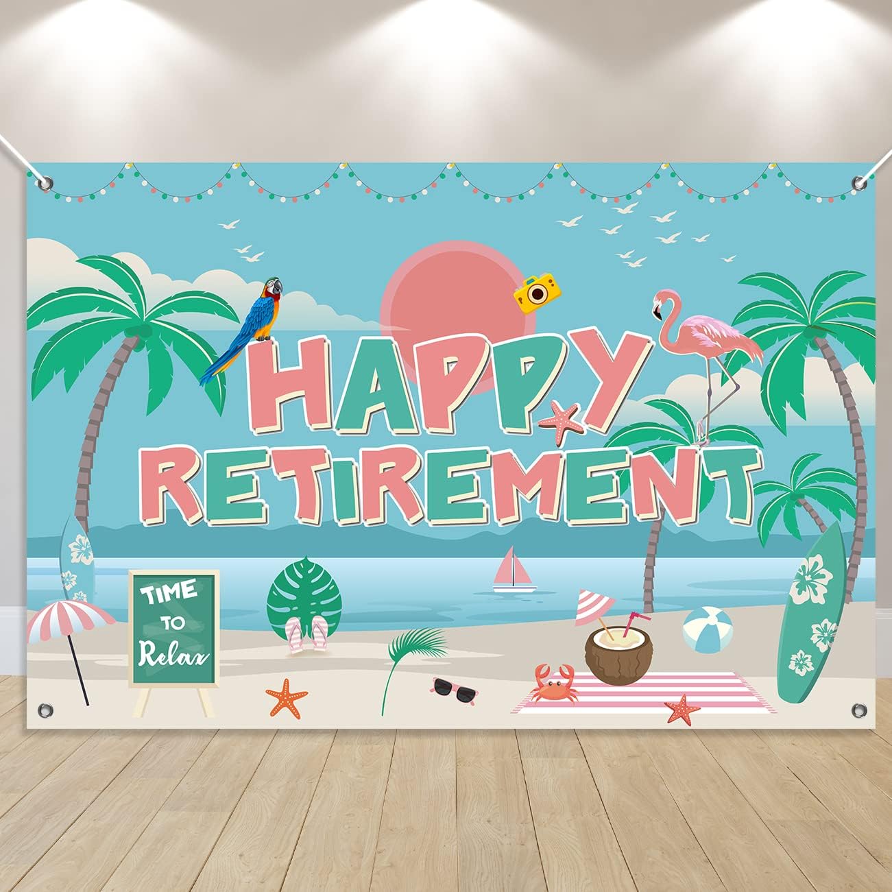 5 carteles con texto en inglés “Hawaii Luau Happy Retirement” de 3 pies para fiesta de jubilación, decoración tropical de feliz jubilación, cabina