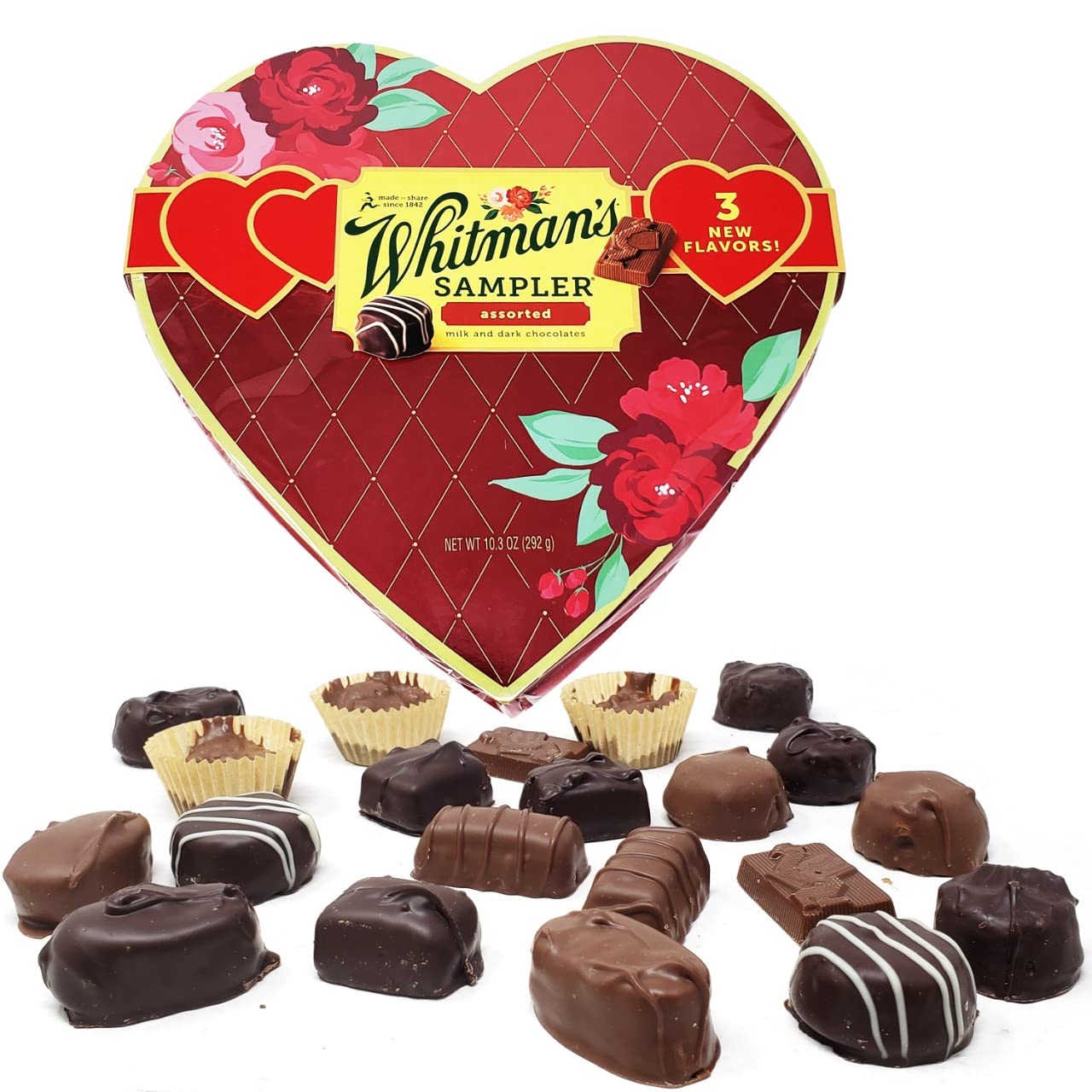 Whitman’s – Corazón surtido de chocolates para el día de San Valentín  10.3 dulces de corazón de chocolate  Regalo del día de San Valentín surtidos