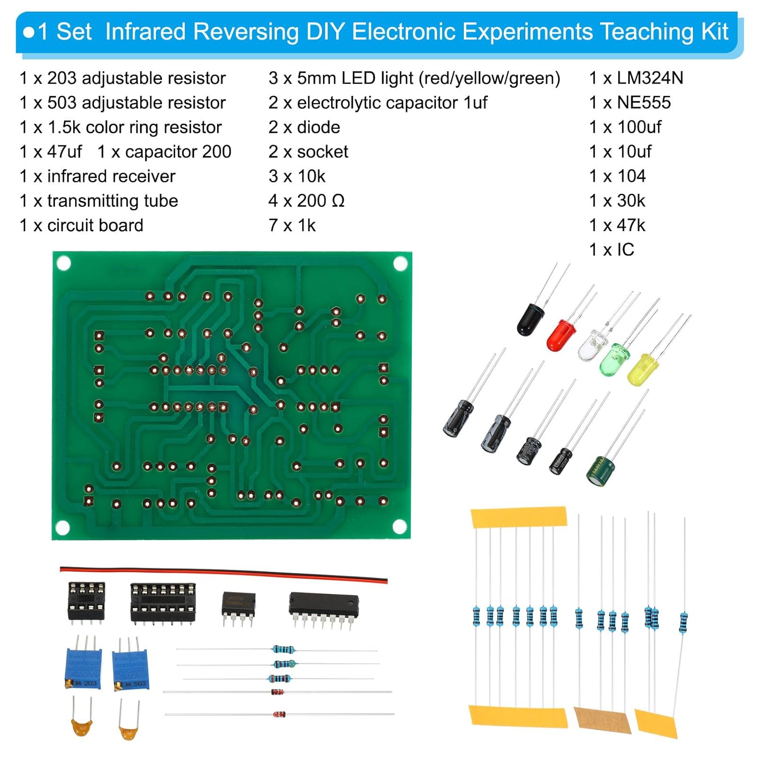 PATIKIL Junta de práctica de soldadura, 1 juego de electrónica kit prototipo placa PCB DIY circuito de soldadura infrarrojo inversión SMDSMT para