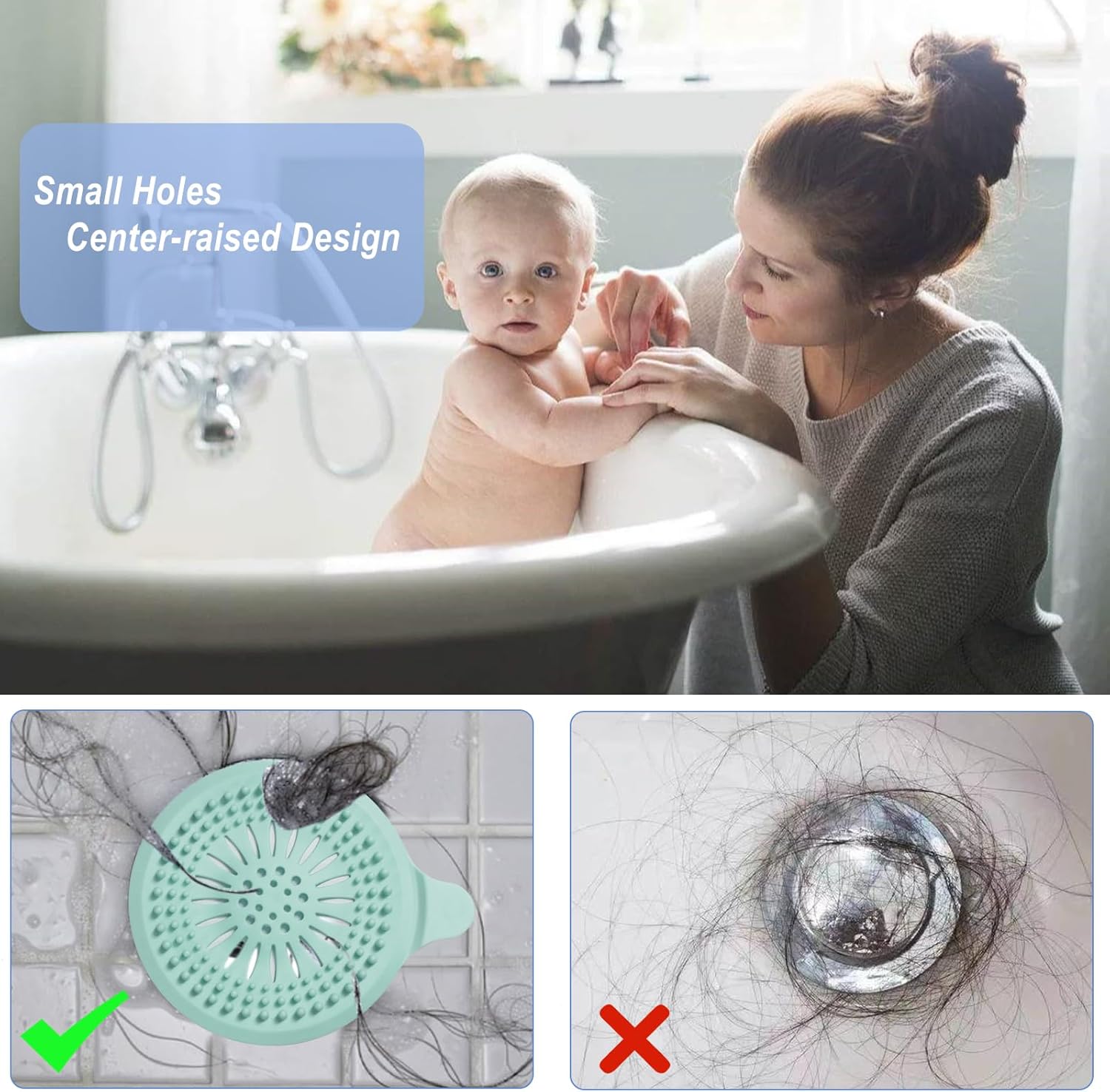 Recogedor de pelo de drenaje, cubierta de drenaje de ducha de silicona duradera para baño, fregadero, ducha, bañera (paquete de 5)