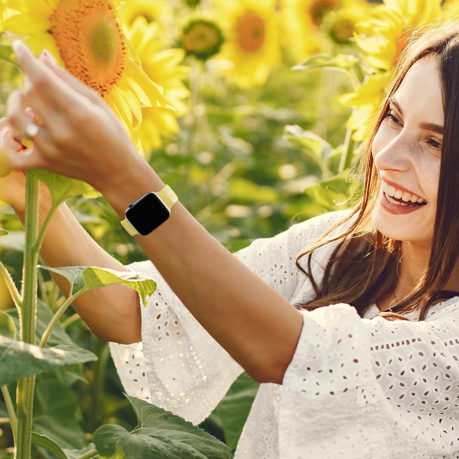 Paquete de 4 correas grabadas de girasol compatibles con Apple Watch Band de 1.575 pulgadas, 1.614 pulgadas, 1.496 pulgadas, 1.654 pulgadas, 1.732
