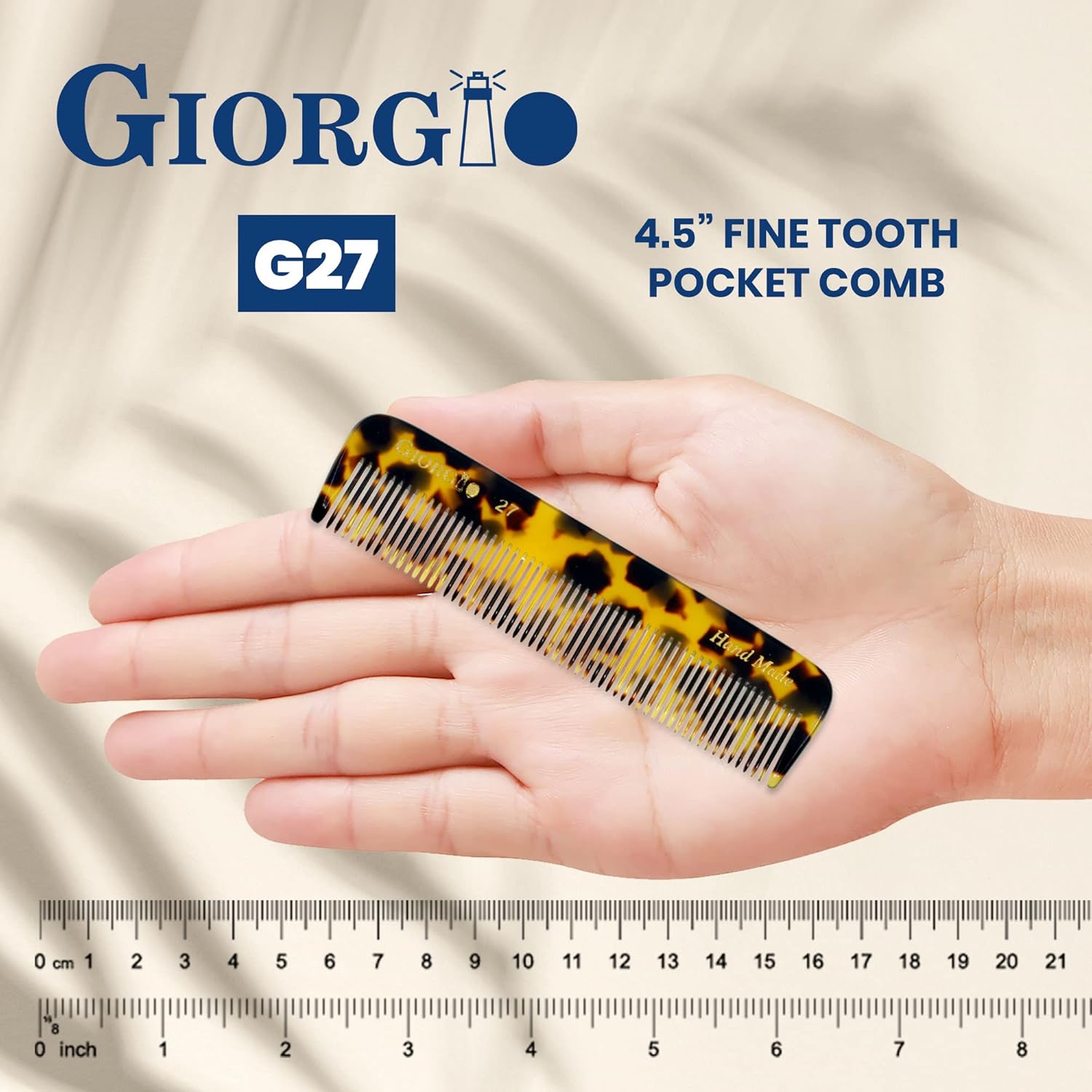 Giorgio G27 – Peine de bolsillo de dientes finos hecho a mano, alisador de peine para el cuidado diario del cabello, bigote y barba para hombres,