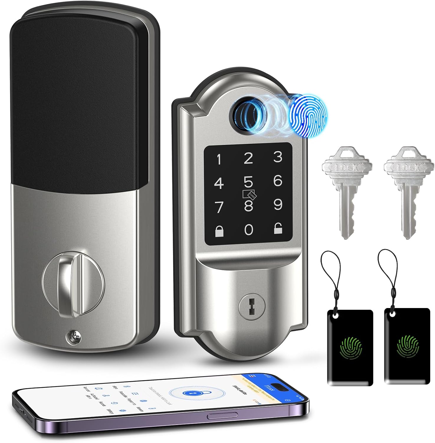 Cerradura inteligente, cerradura de puerta de entrada sin llave 7 en 1, cerradura de puerta de huellas dactilares con teclado de pantalla táctil,