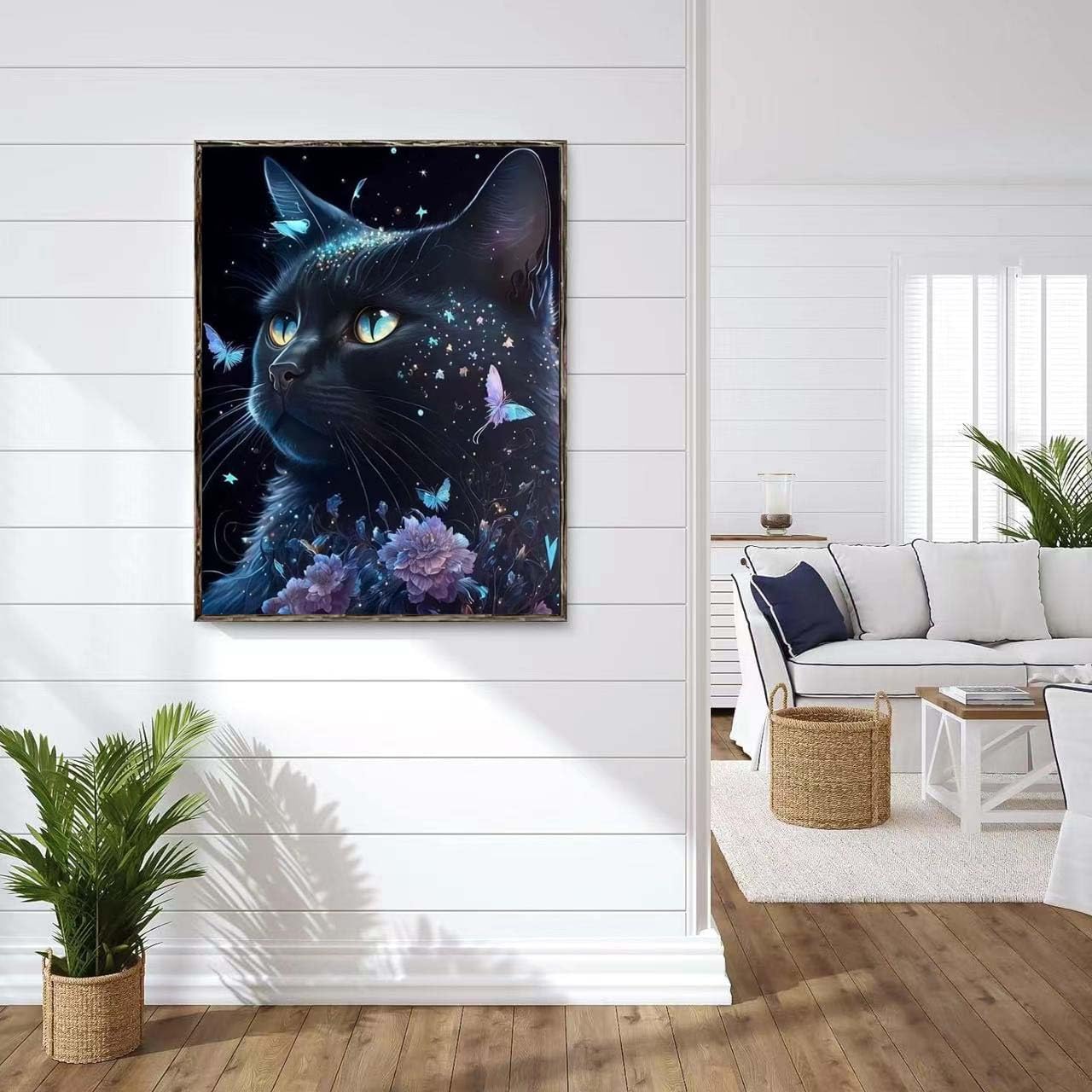 ZQEATRY Kits de pintura de diamantes de gato negro para adultos, kit de arte de diamantes de mariposa 5D para adultos principiantes, imágenes de