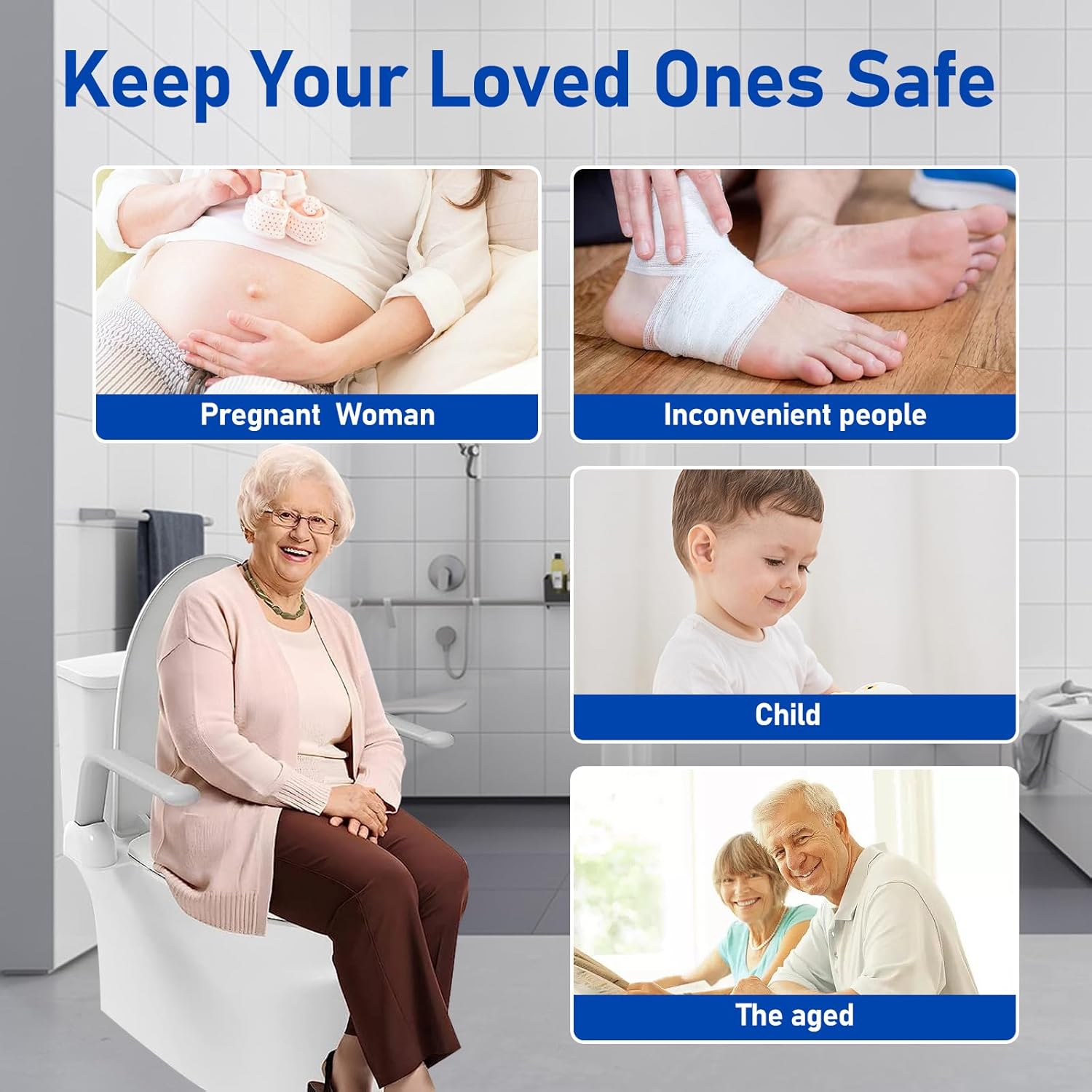 Rieles de seguridad para inodoro, marco de seguridad para inodoro con reposabrazos antideslizante abatible, se adapta a baño compacto, rieles de