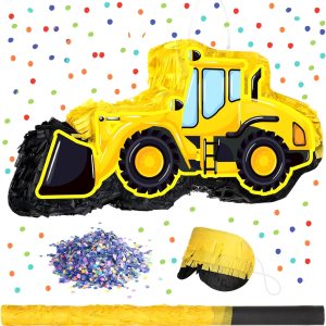 Colarr Paquete de piñata para camión de construcción, piñata, excavadora, con palo, confeti, piñata de construcción, piñata grande de cumpleaños Colarr Paquete de piñata para camión de construcción, piñata, excavadora, con palo, confeti, piñata de construcción, piñata grande de cumpleaños