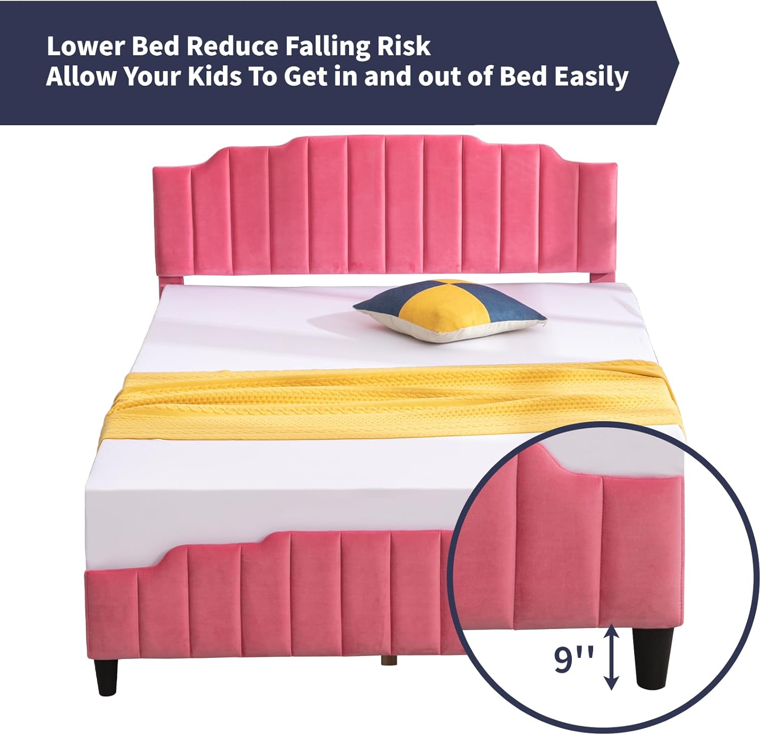 Zafly – Marco de cama de tamaño matrimonial para niños con cabecera y estribo, marco de cama para dormitorio infantil, plataforma de cama tapizada
