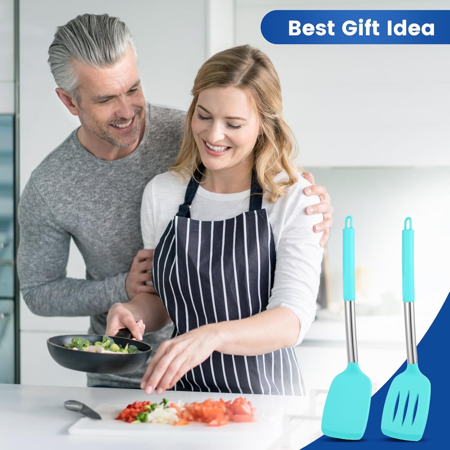 2 espátulas sólidas de silicona, espátulas de cocina ranuradas antiadherentes, utensilios de cocina resistentes al calor de 600 F, utensilios de