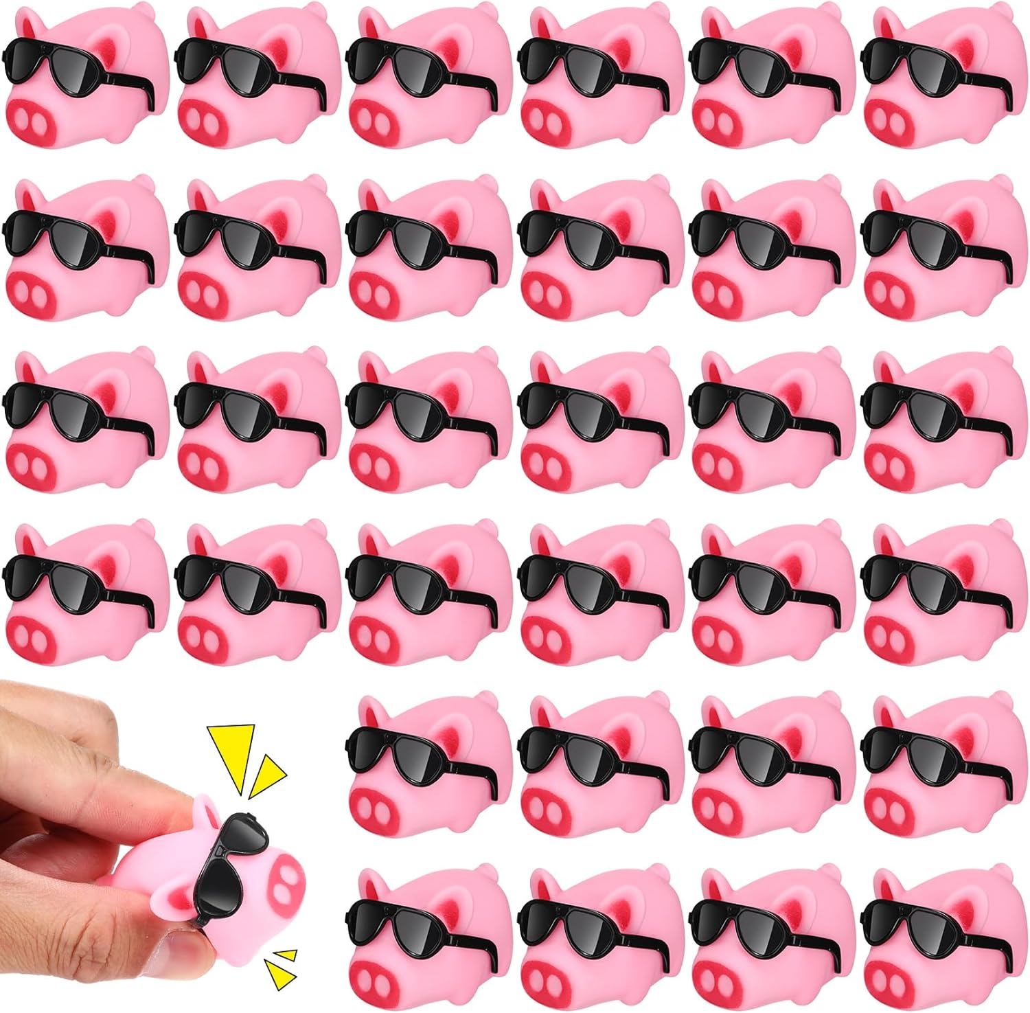 Liliful Mini juguete de baño de cerdo de goma con gafas de sol, juguetes de cerdo flotante y chirriante, juguete de cerdo rosa, juguetes de bañera