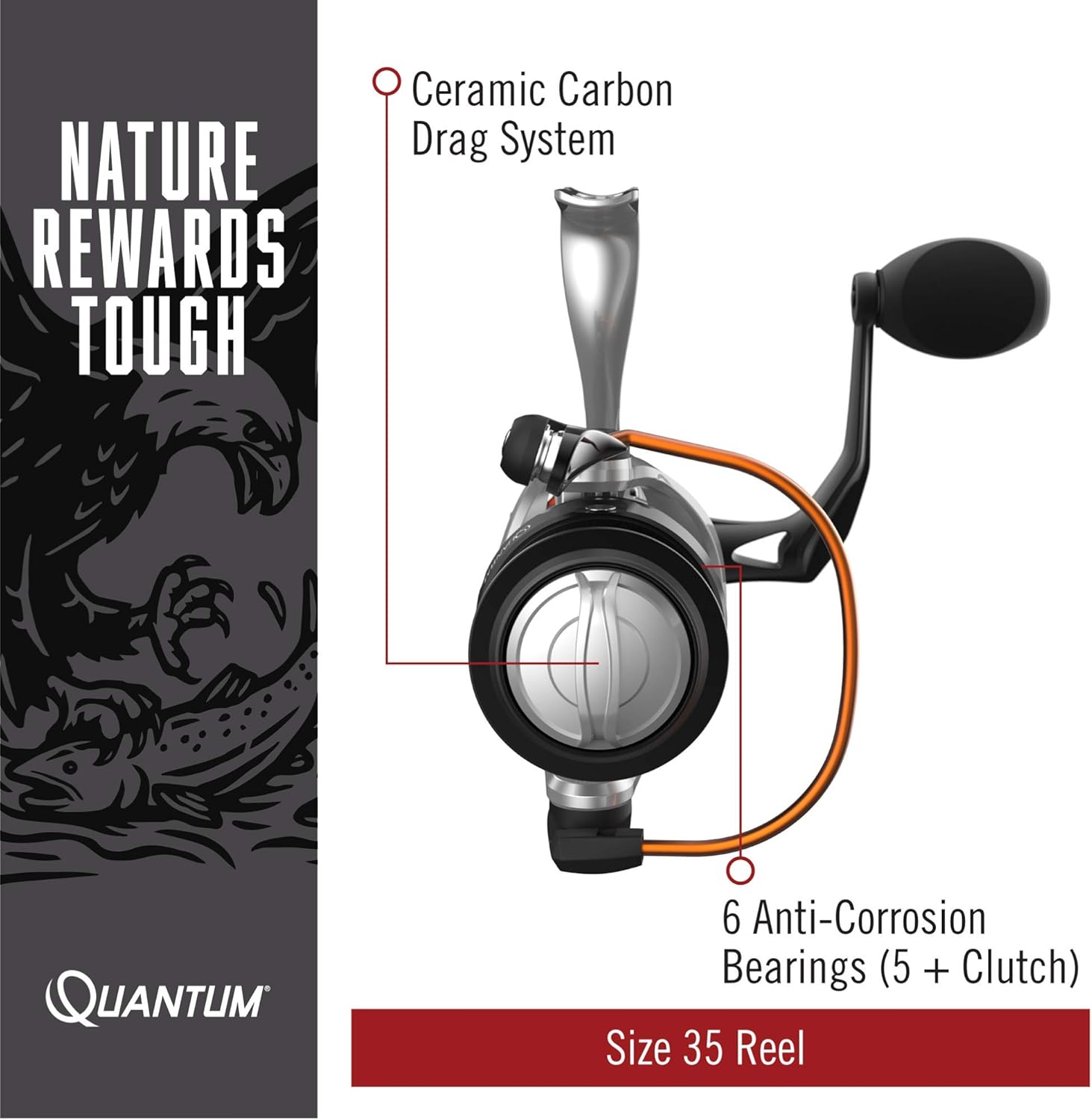 Quantum Reliance – Carrete giratorio y caña de pescar, caña de grafito duradera con mango de corcho, listo para agua salada o agua dulce con carrete