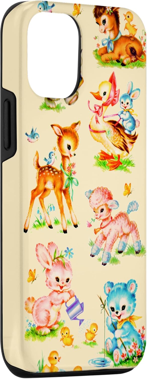 iPhone 14 Vintage Baby Animals Nursery Animals 50’s Retro Amarillo Case