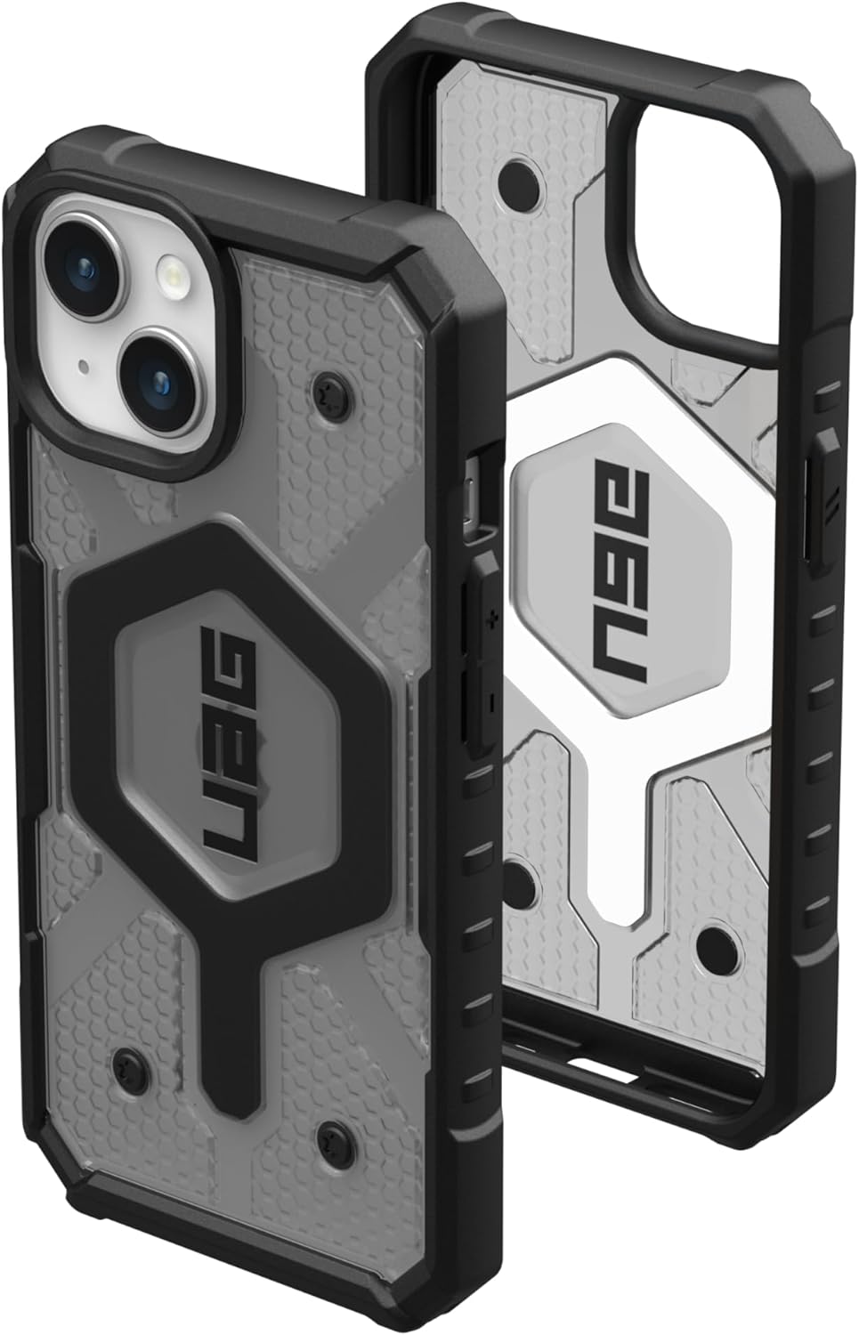 URBAN ARMOR GEAR UAG – Funda compatible con iPhone 15 Plus de 6.7 pulgadas, Pathfinder transparente cenizanegro, imán integrado compatible con carga