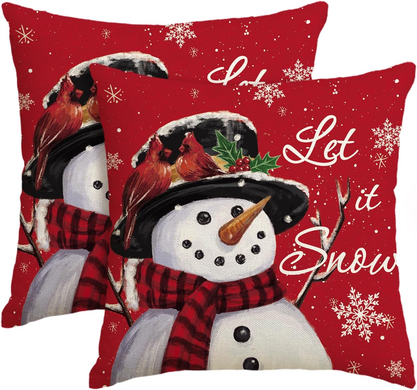 AVOIN colorlife Let it Snow – Juego de 2 fundas de almohada de Navidad de muñeco de nieve, 18 x 18 pulgadas, decoración de fundas de cojín para sofá