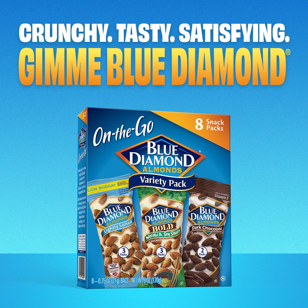 Blue Diamond Almonds Paquete variado de nueces para niños, oficina, escuela, sobre la marcha, paquetes individuales de 0.75 onzas sin gluten, wasabi