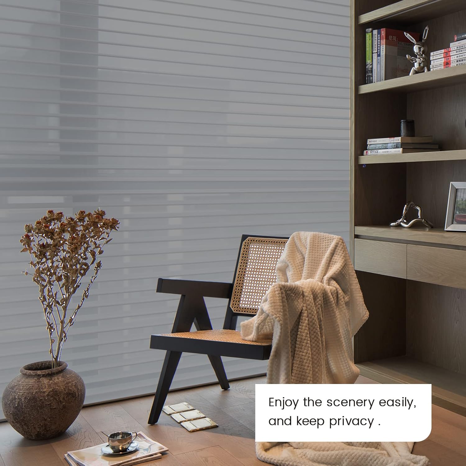 Videma Persianas enrollables motorizadas personalizadas inalámbricas, persianas eléctricas 50% opacas con control remoto, inteligentes y automáticas