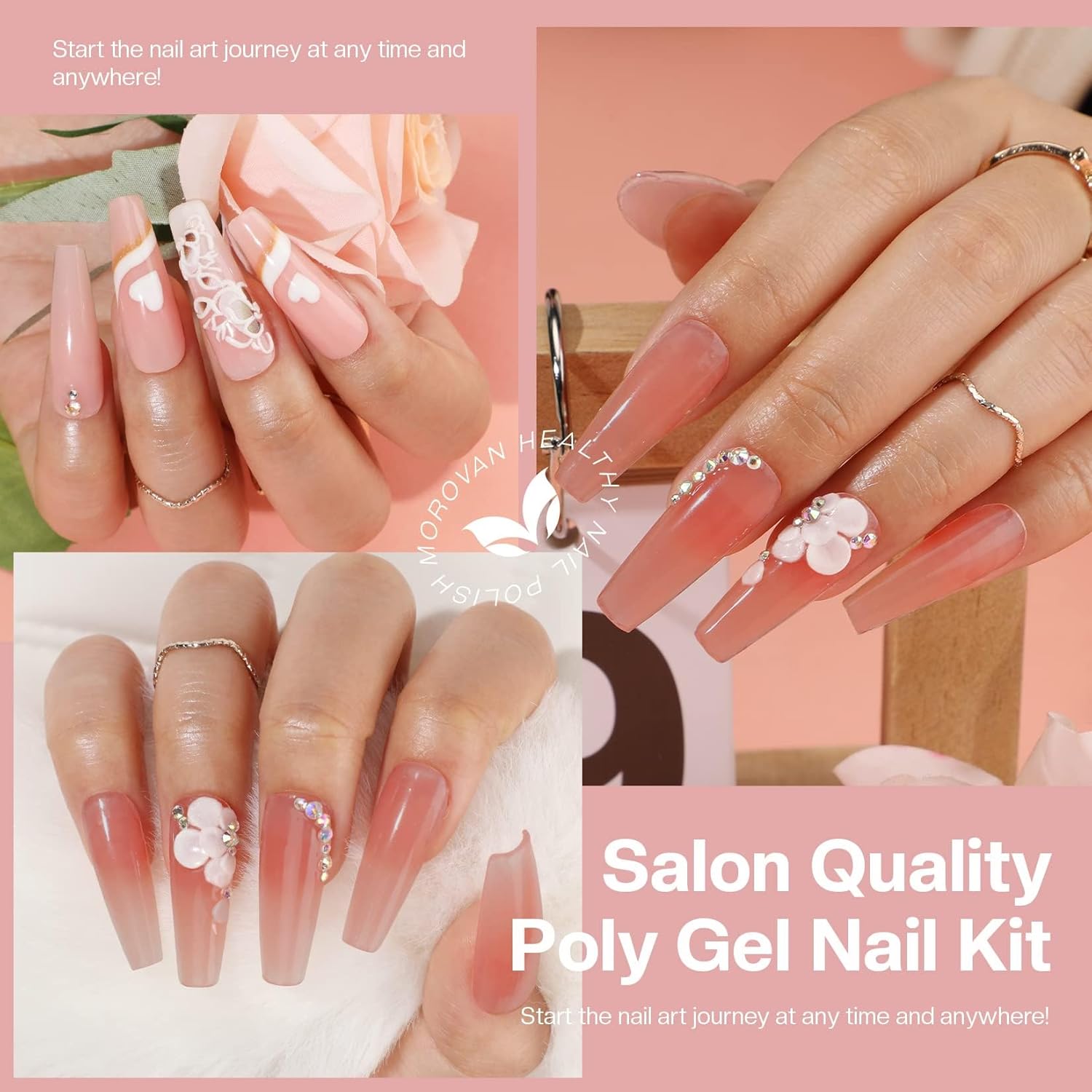 Morovan Poly Gel Nail Kit Poly Nail Gel Kit with U V Lamp 2 Colors Poly Gel Kit DIY Extension Gel Kit Poly Nail Gel Kit Starter Kit with Everything