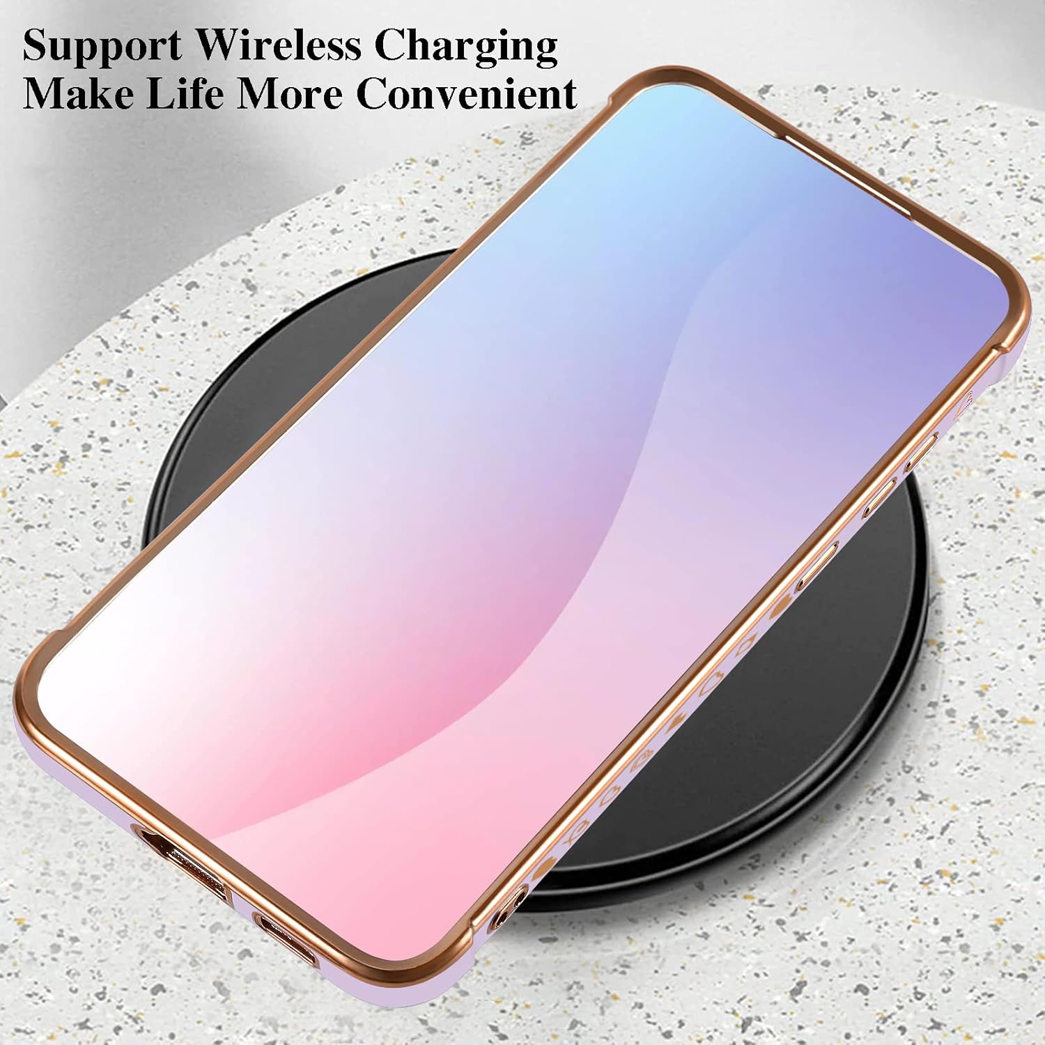 Funda compatible con Samsung Galaxy S21 Ultra 5G de 6.8 pulgadas con bonito corazón de amor lateral y patrón de letras de amor chapado para mujeres