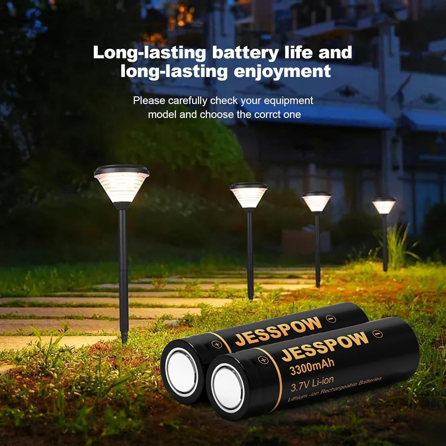 JESSPOW Batería recargable de litio de 3,7 voltios, 3300 mAh de parte superior plana para linterna LED, faro, luces solares, luces de jardín al aire