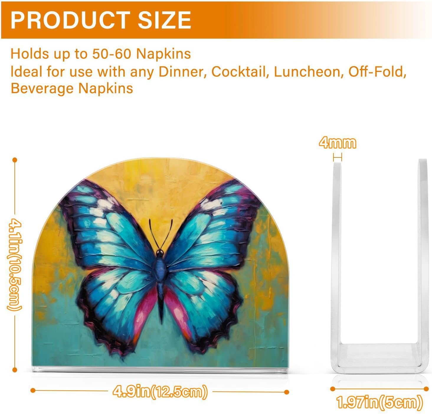 Napkin Holder Butterfly Painting Napkin Holders for Tables, Clear Acrylic Napkin Holders Cocktail Napkin Holder for Kitchen Restaurant Bar Home