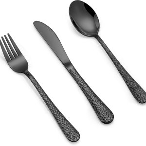 LIANYU Juego de cubiertos negros de 12 piezas para niños, utensilios de acero inoxidable para niños preescolares, juego de cubiertos de metal LIANYU Juego de cubiertos negros de 12 piezas para niños, utensilios de acero inoxidable para niños preescolares, juego de cubiertos de metal