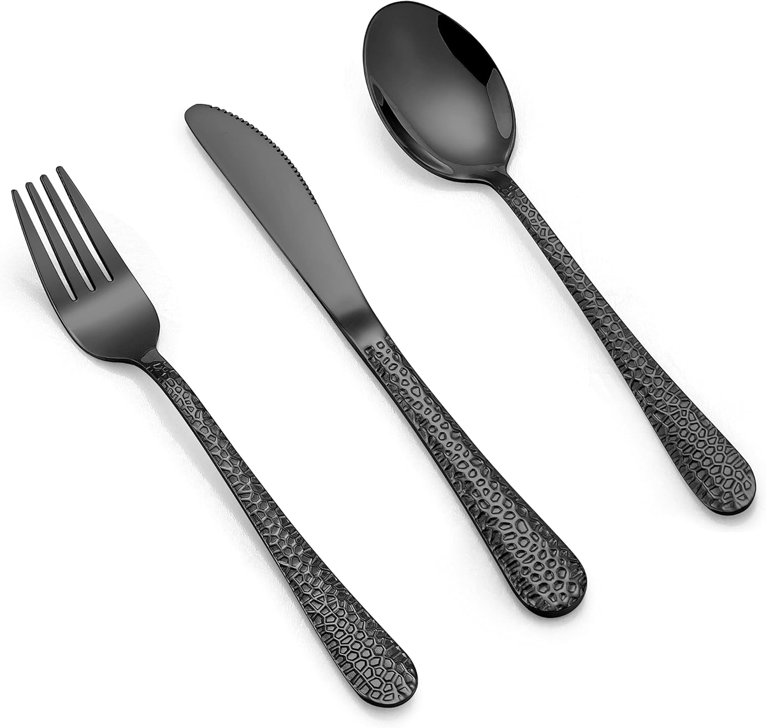 LIANYU Juego de cubiertos negros de 12 piezas para niños, utensilios de acero inoxidable para niños preescolares, juego de cubiertos de metal