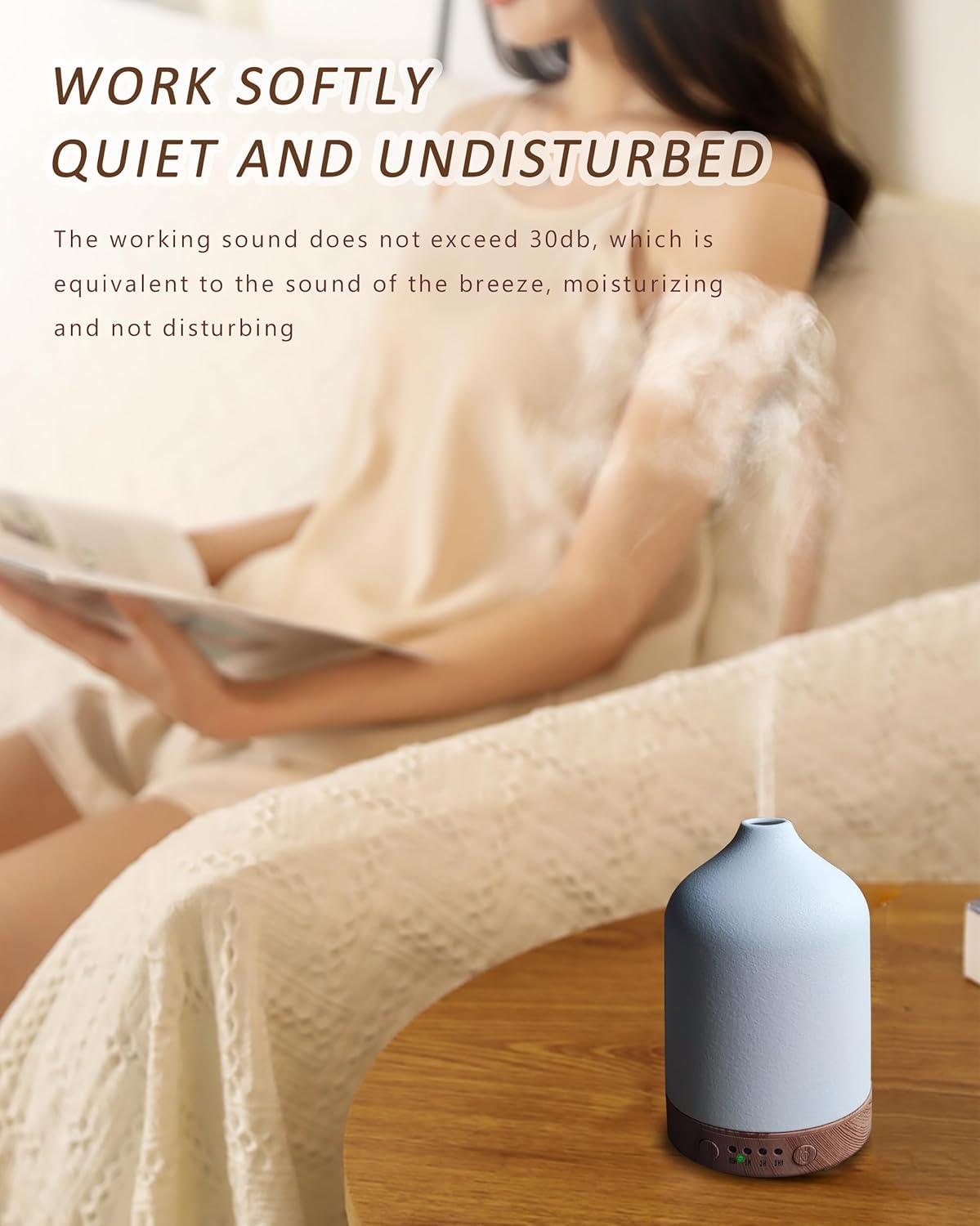 Difusor de aceite esencial de cerámica con piedra de aromaterapia humidificador ultrasónico con luz colorida para oficina, oficina, regalo de yoga