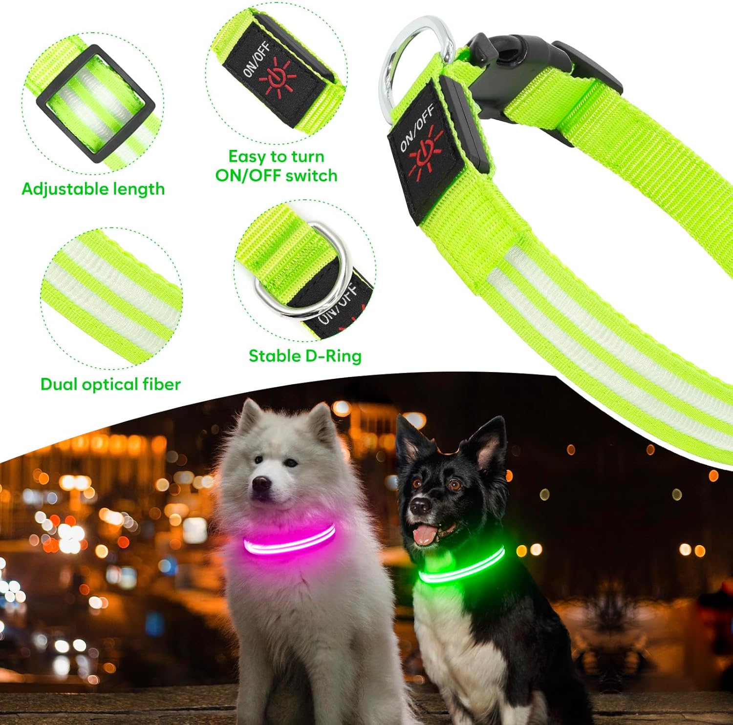 Collares de perro con luces LED recargables, collares de perro que brillan en la oscuridad, para seguridad nocturna, collar de cachorro iluminado,