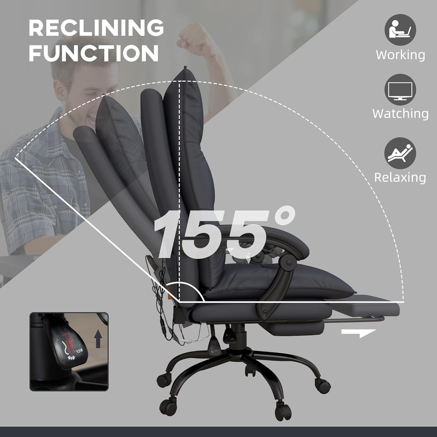 Vinsetto Silla de oficina de masaje ejecutivo con 6 puntos de vibración, silla de escritorio de microfibra para computadora, silla reclinable