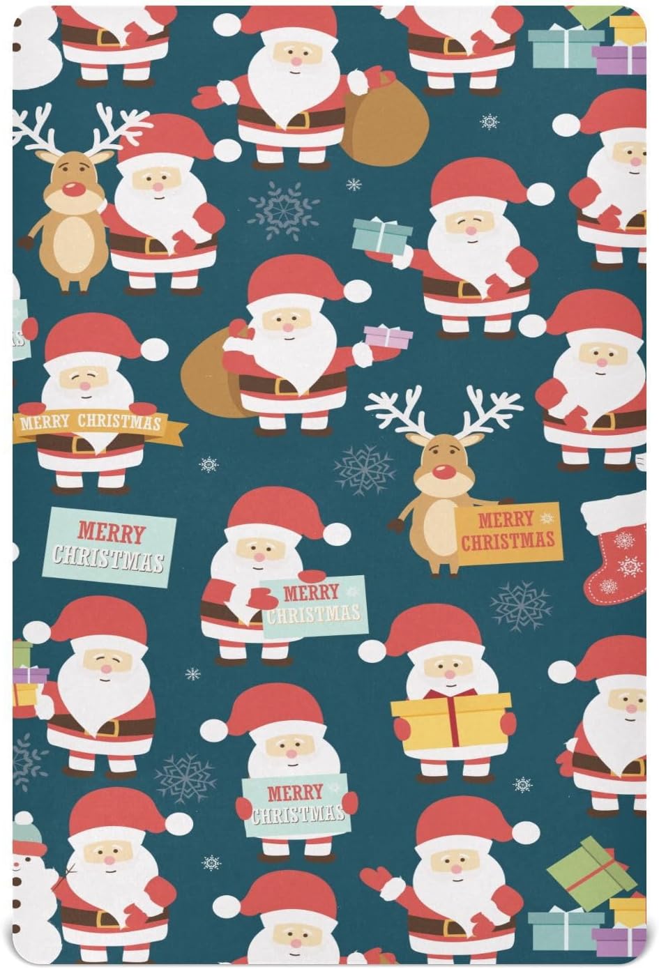 Sábanas de colchón para cuna, Papá Noel, Caribou, copos de nieve, patrón de Navidad, sábana bajera ajustable para niños y niñas, se adapta a la