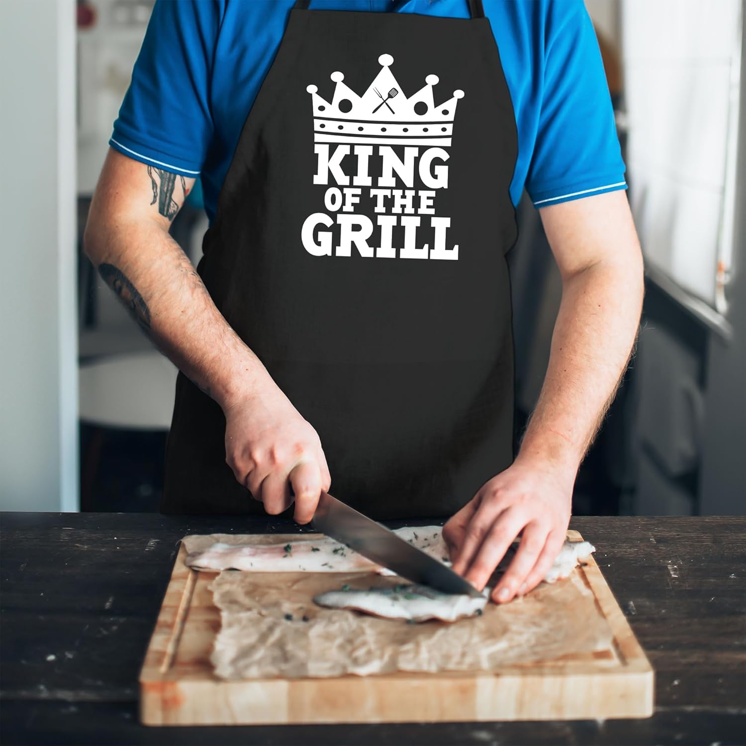 Delantales personalizados para barbacoa para hombres, divertido delantal de cocina para barbacoa en algodón negro, ajustable con 2 bolsillos, tamaño
