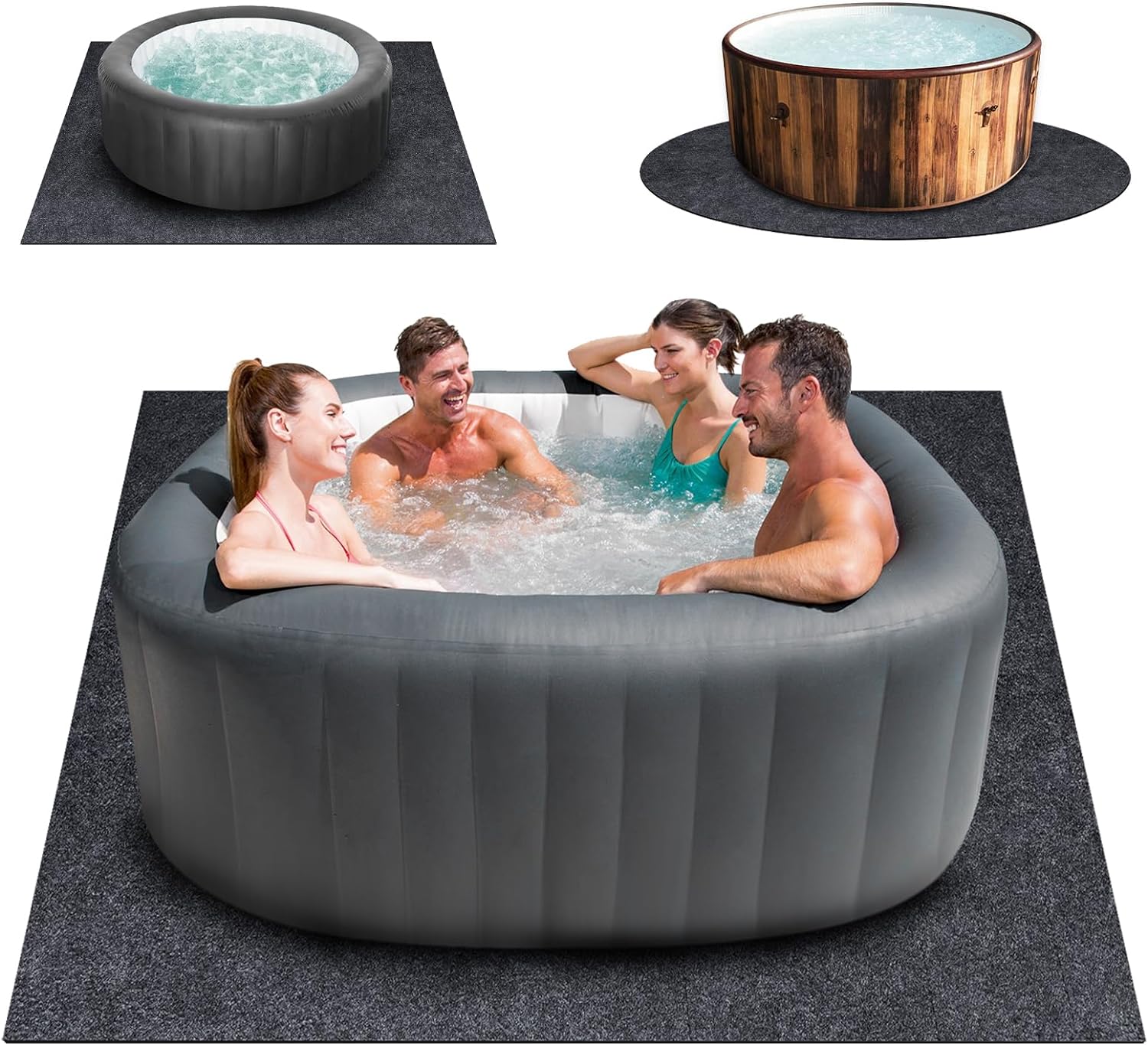 Tapete inflable extra grande para bañera de hidromasaje de 100 x 100 pulgadas, respaldo antideslizante impermeable, protector absorbente para suelo