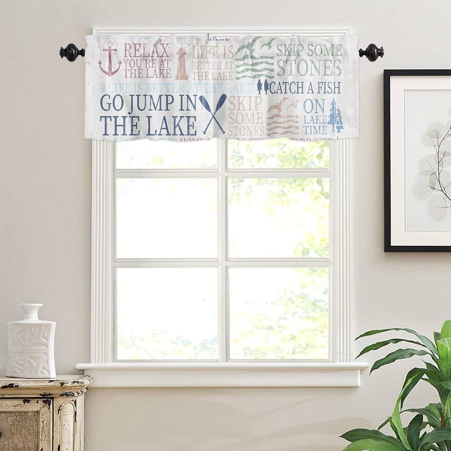 AmbeHome Cenefas de cortina náuticas para decoración de ventanas, cenefa temática de Lake Life para cocina, sala de estar, dormitorio, cenefa de