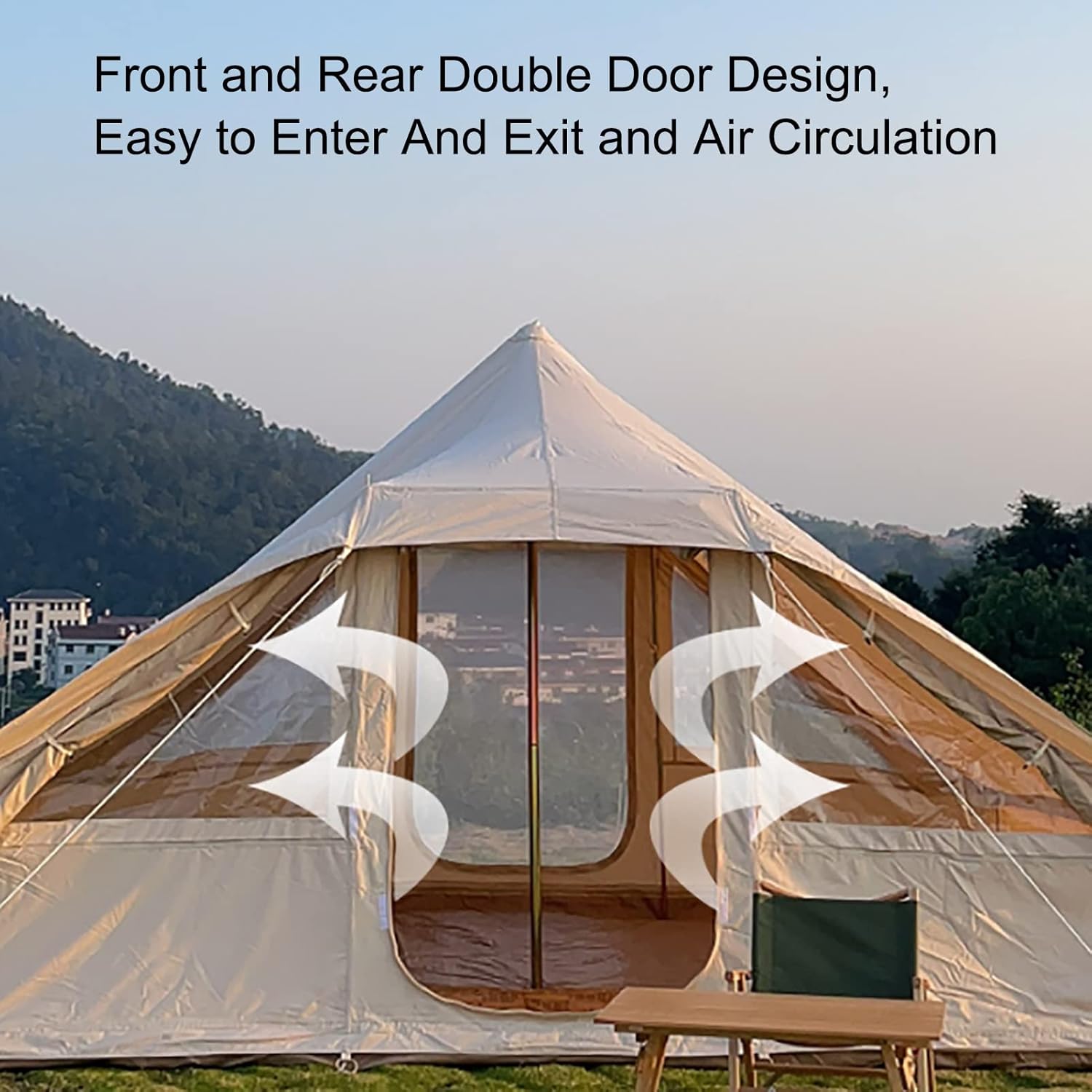 Tienda de campaña Campana Yurt Tienda de campaña de lona de algodón de doble puerta pirámide de 11.29 oz, tiendas de campaña familiar Glamping para
