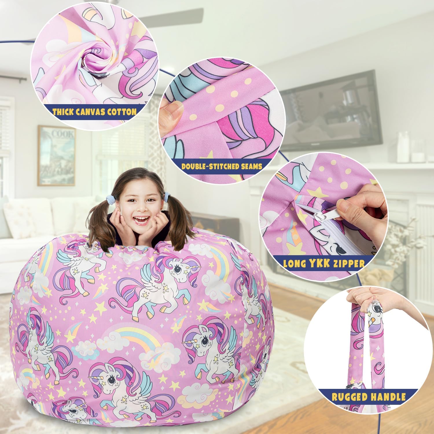 Funda para puf de almacenamiento de animales de peluche, para niños, mantas, toallas, puf (solo funda), sofá de lona con cremallera YKK, tamaño