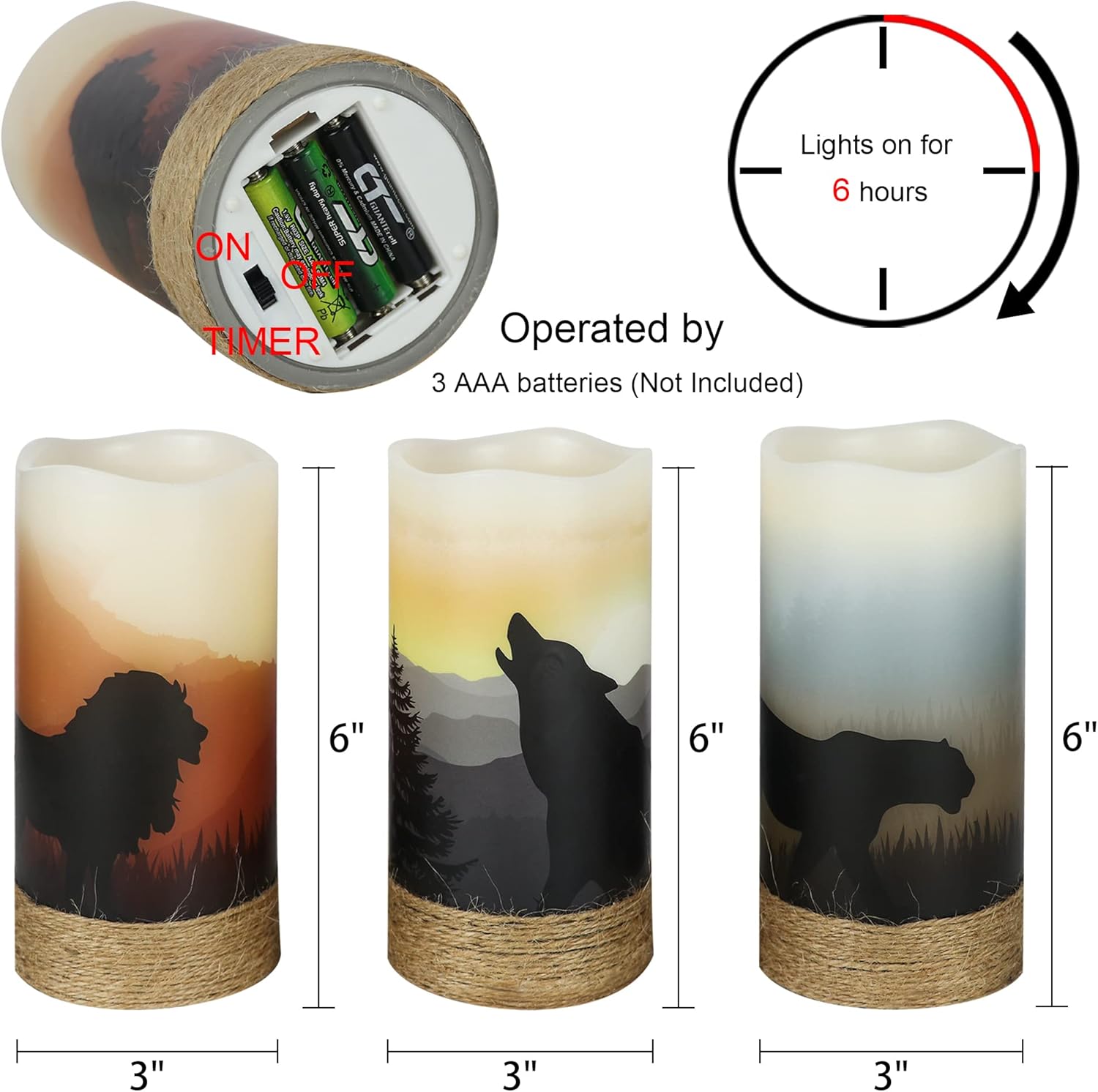 GenSwin Velas LED sin llama parpadeantes con cuerda de cáñamo y temporizador de 6 horas, velas rústicas que funcionan con pilas, luz cálida de cera