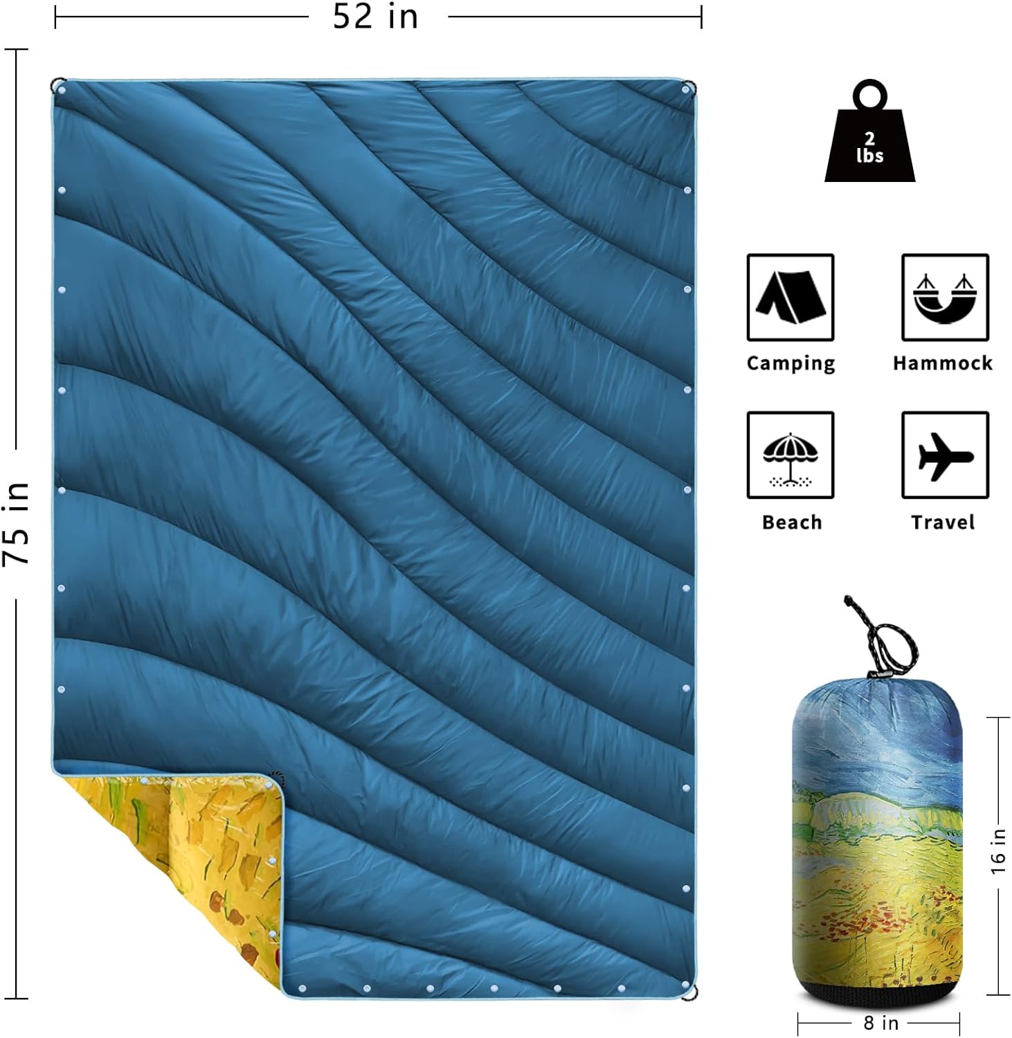 zzlamb Manta de campamento, ligera y cálida, resistente al viento, manta de viaje al aire libre repelente al agua y portátil, colcha cálida para