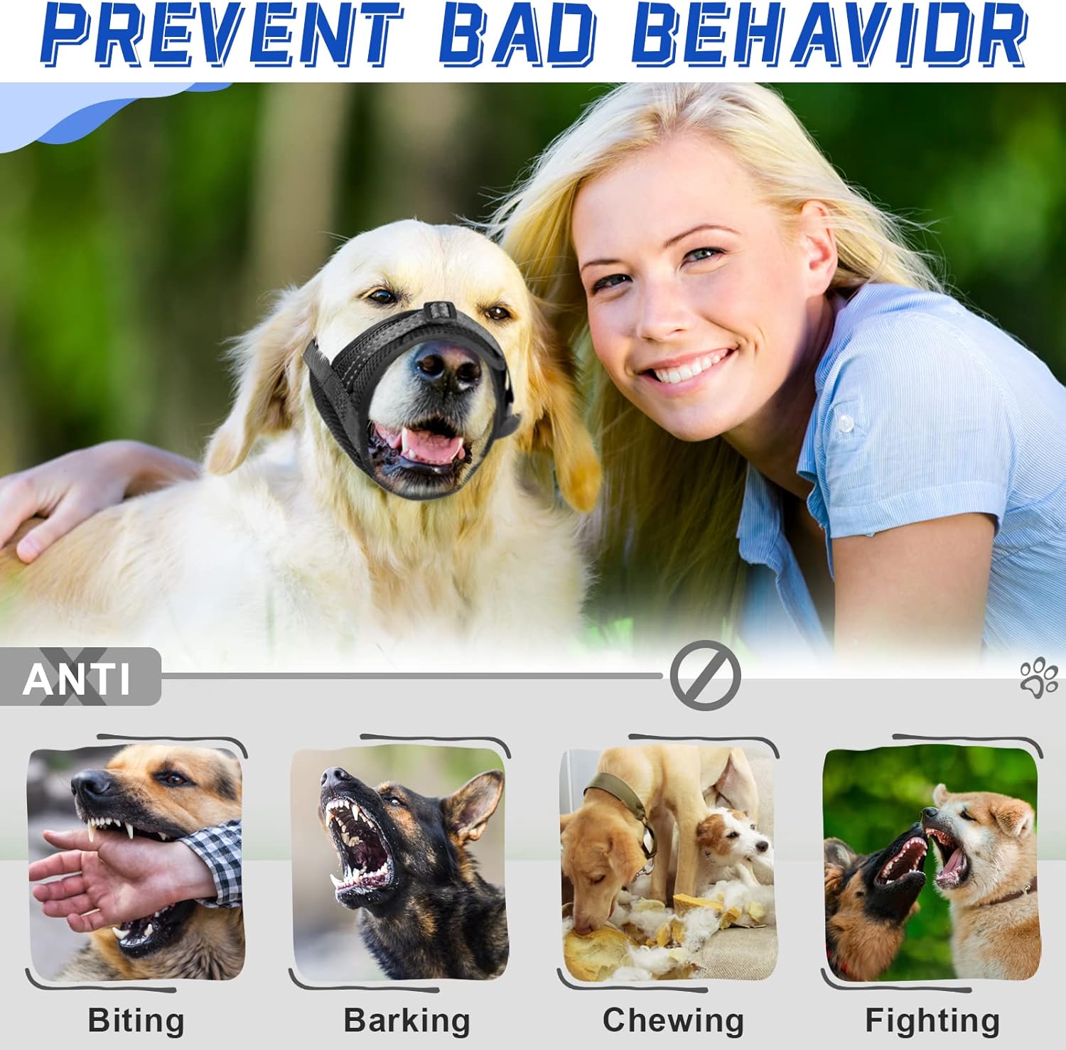 GoGoPaw Bozal para perro, bozal de malla de aire suave para perros grandes, bozal ajustable para mascotas para perros pequeños y medianos para beber