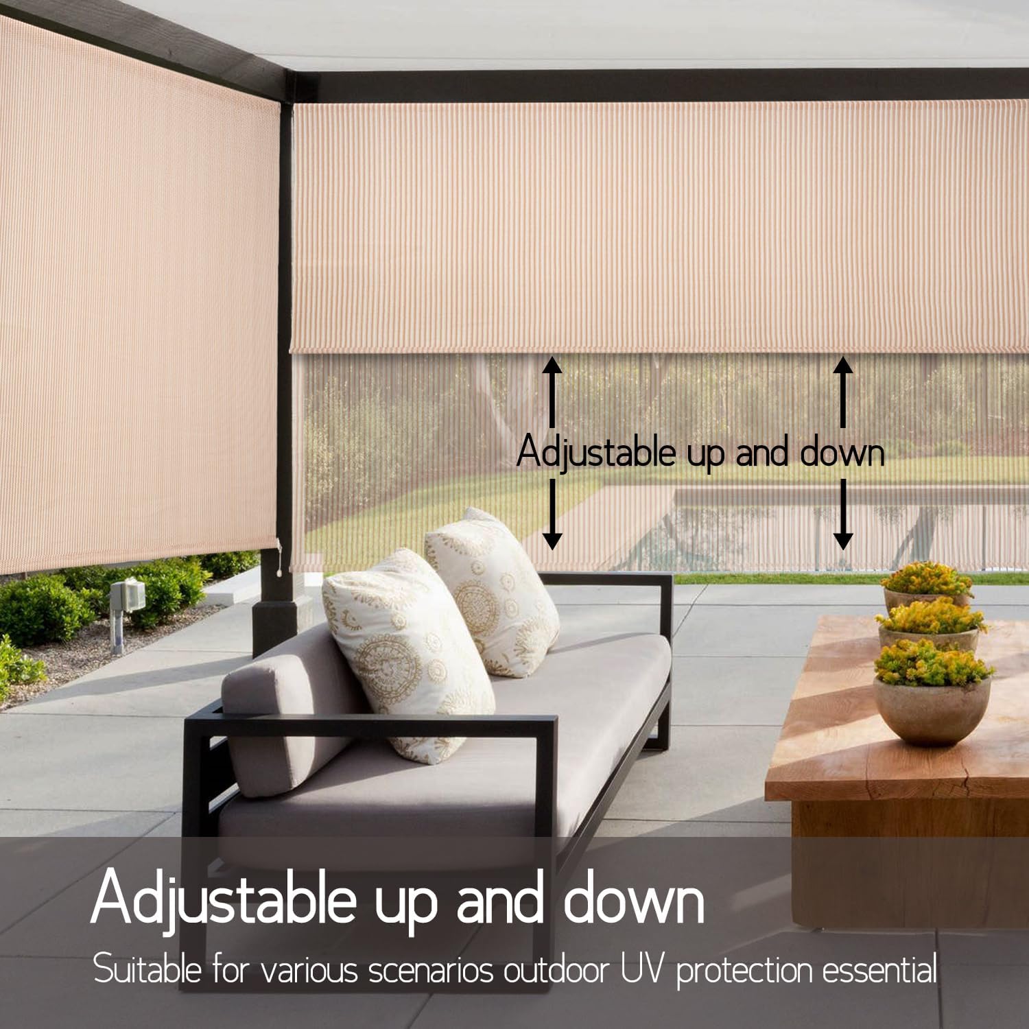 Persiana enrollable para exteriores de 8 pulgadas de ancho x 8 pies de altura, parasol inalámbrico para patio al aire libre, tipo persiana